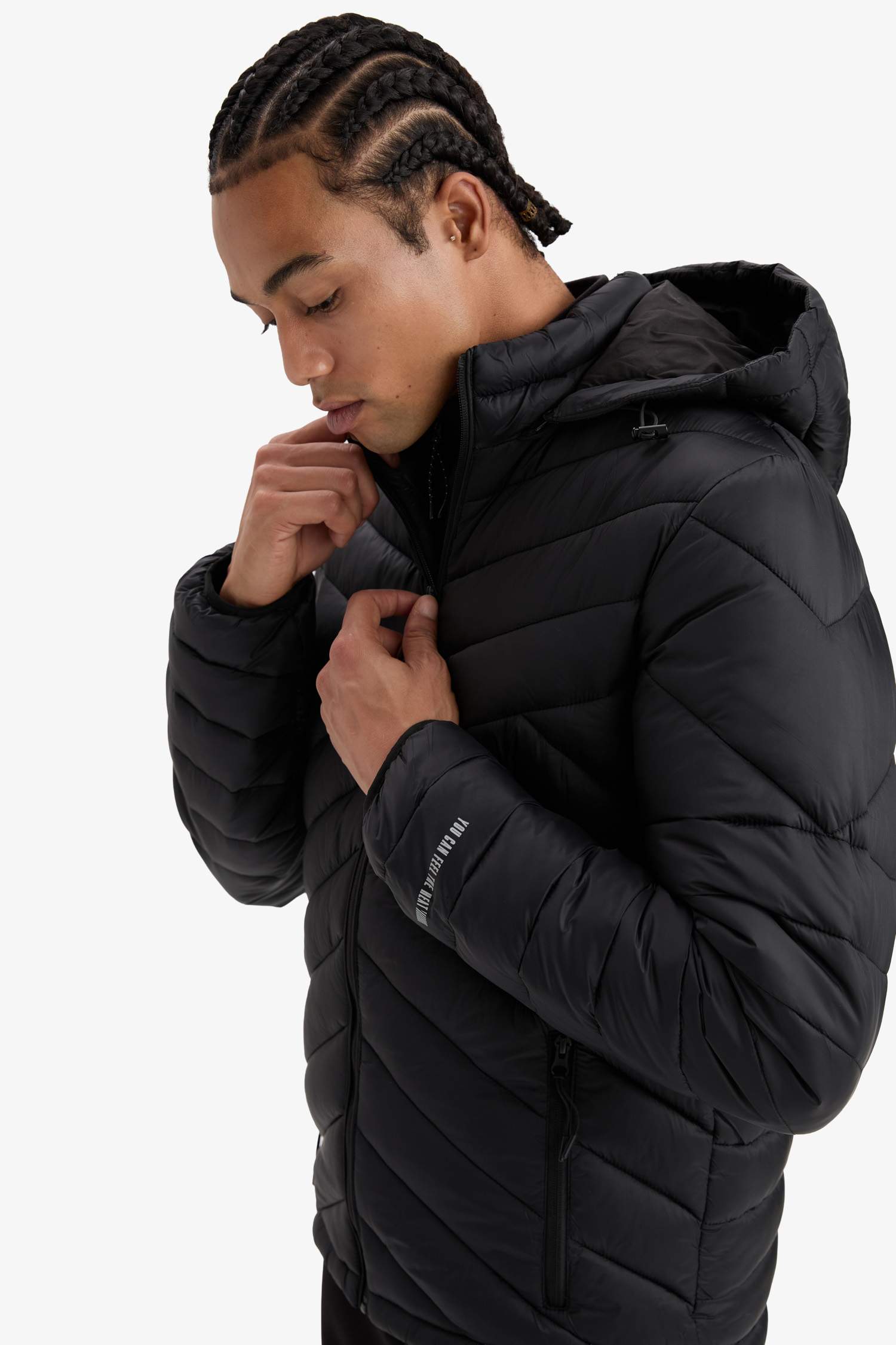 Su İtici Slim Fit Dar Kesim Kapüşonlu Fermuarlı Mevsimlik Baharlık Şişme Mont