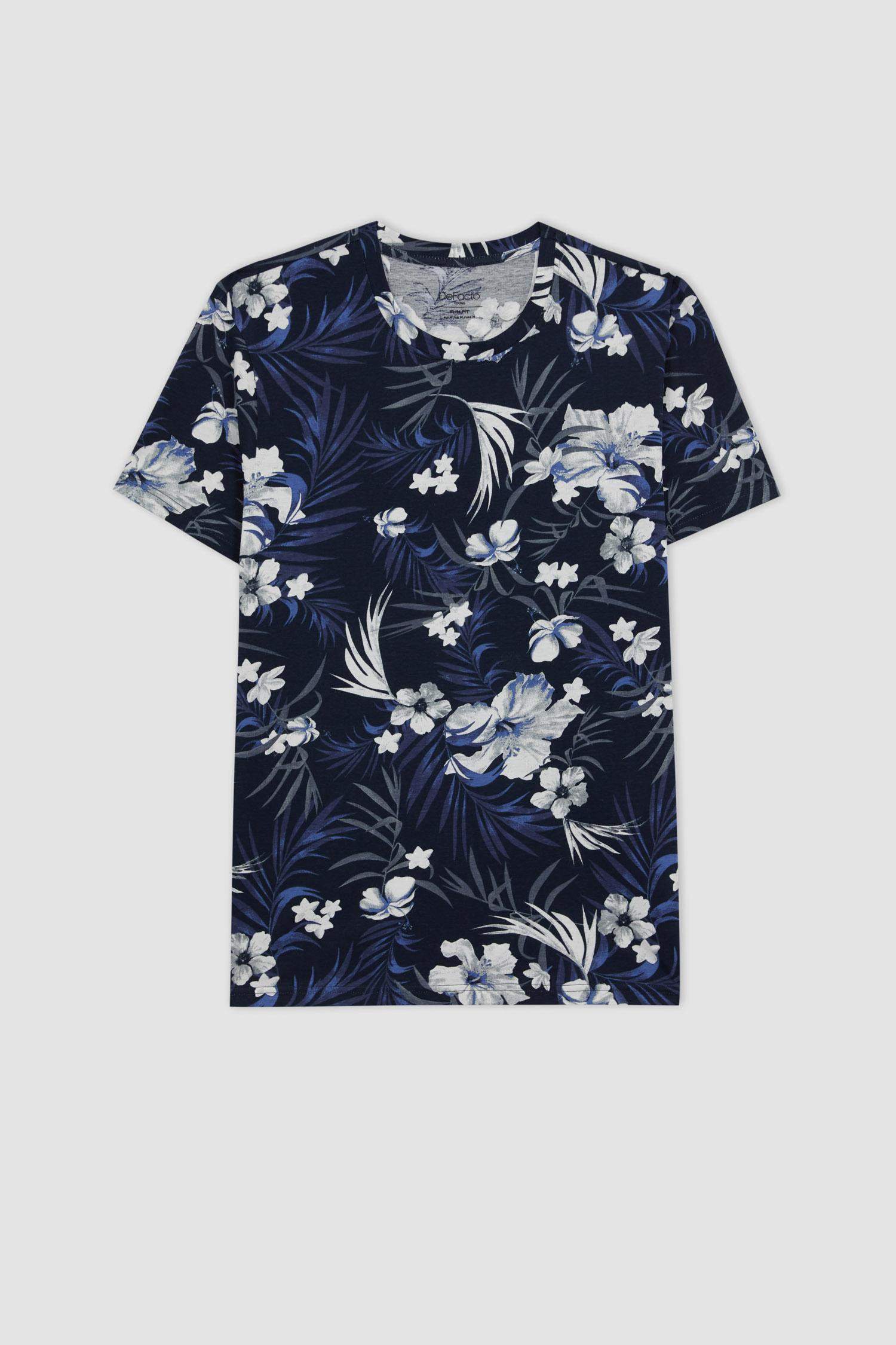 تيشيرت نص ردن سليم فيت مطبوع بياخة مستديرة