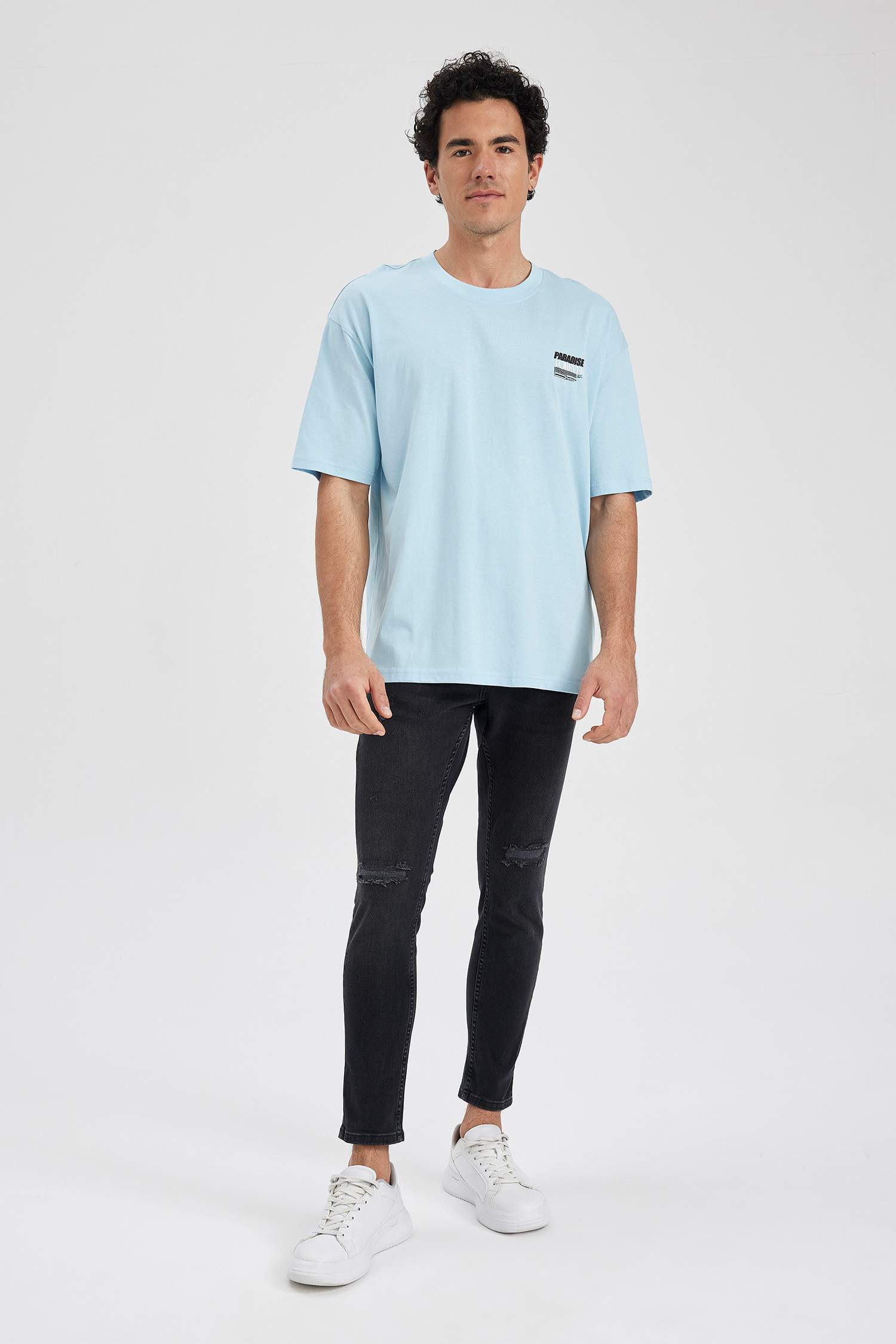 Футболка оверсайз с круглым вырезом и принтом из 100% хлопка