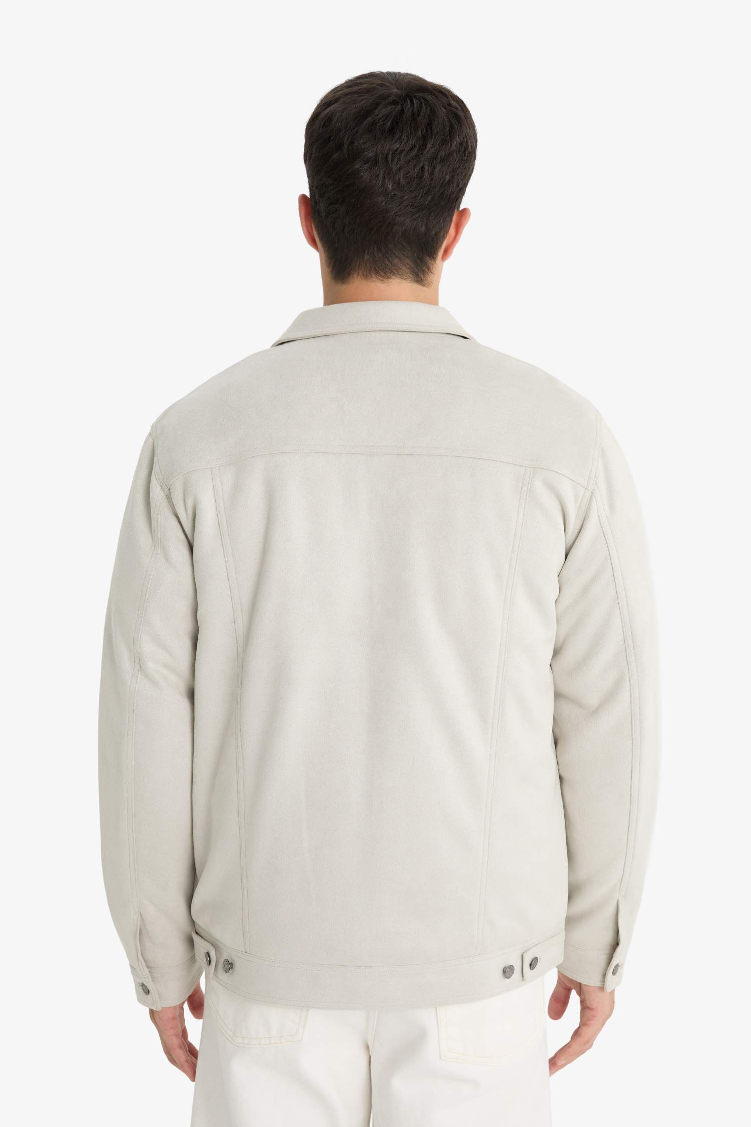 Slim Fit Shirt Collar Zippered Suede Jacket