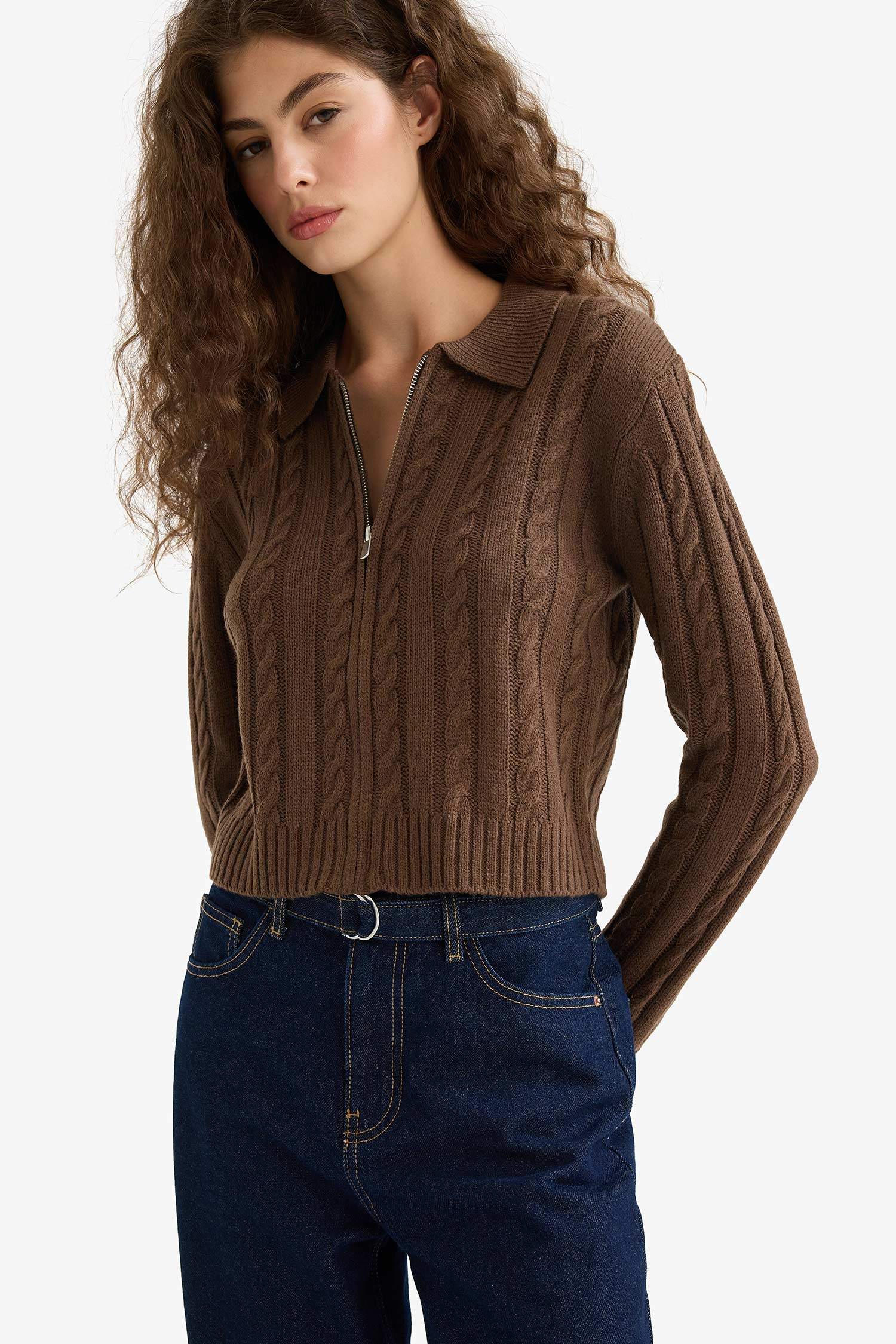 Regular Fit Polo Yaka Fermuarlı Triko Hırka