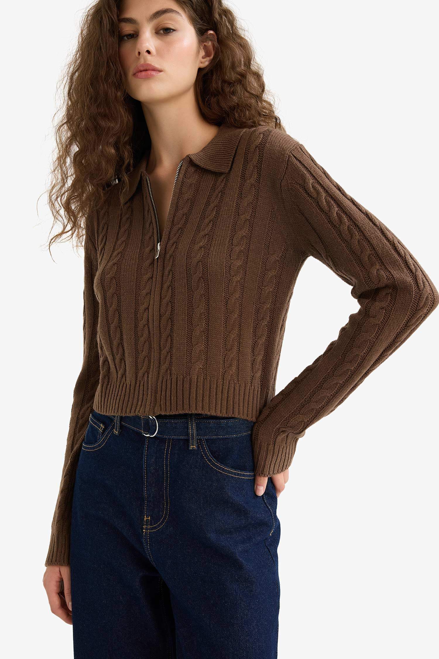 Regular Fit Polo Yaka Fermuarlı Triko Hırka