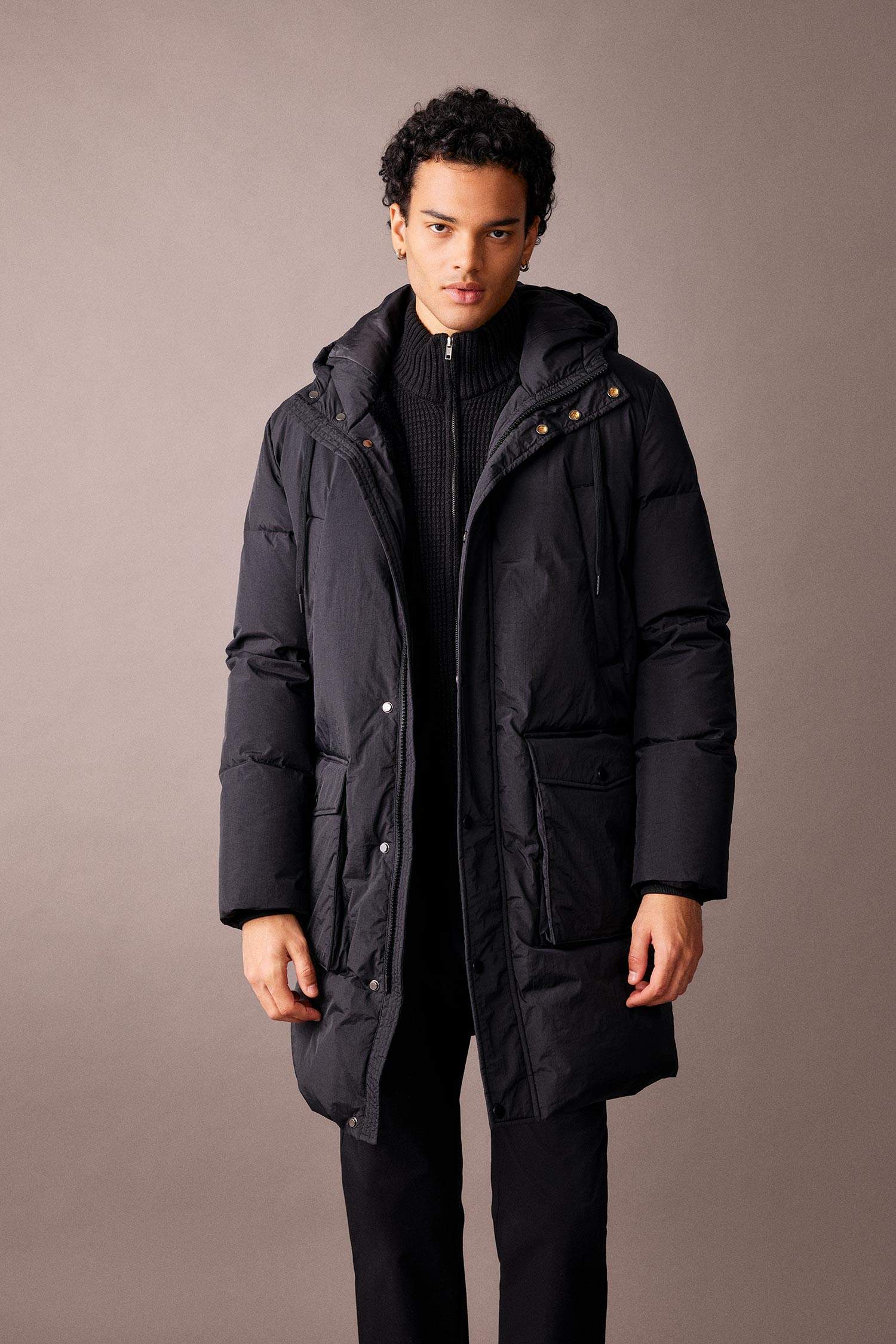 Su İtici Rüzgar Geçirmez Kapüşonlu Astarlı Fermuarlı Cepli Şişme Mont Parka