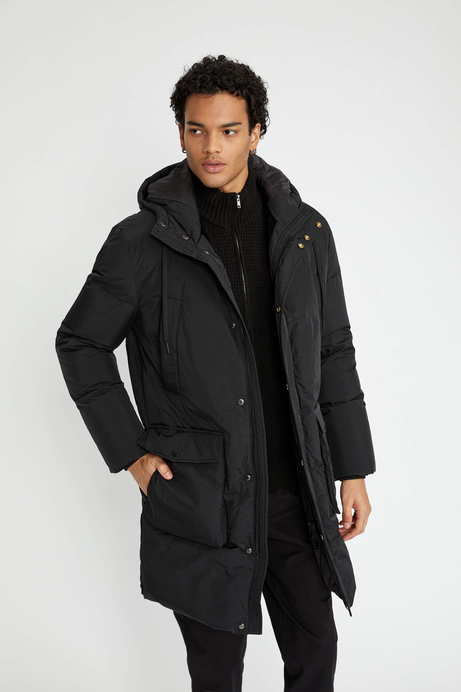 Su İtici Rüzgar Geçirmez Kapüşonlu Astarlı Fermuarlı Cepli Şişme Mont Parka