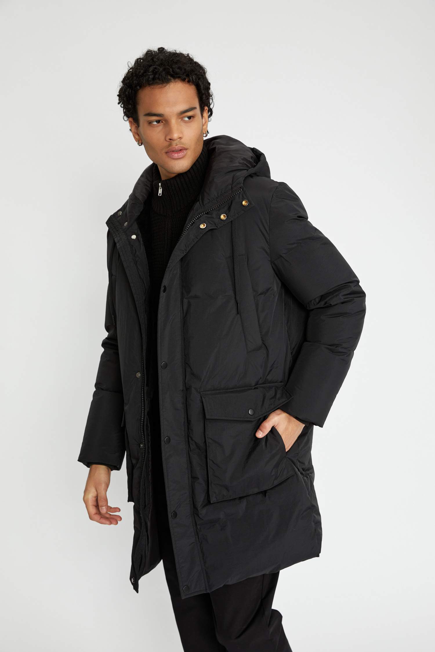 Su İtici Rüzgar Geçirmez Kapüşonlu Astarlı Fermuarlı Cepli Şişme Mont Parka