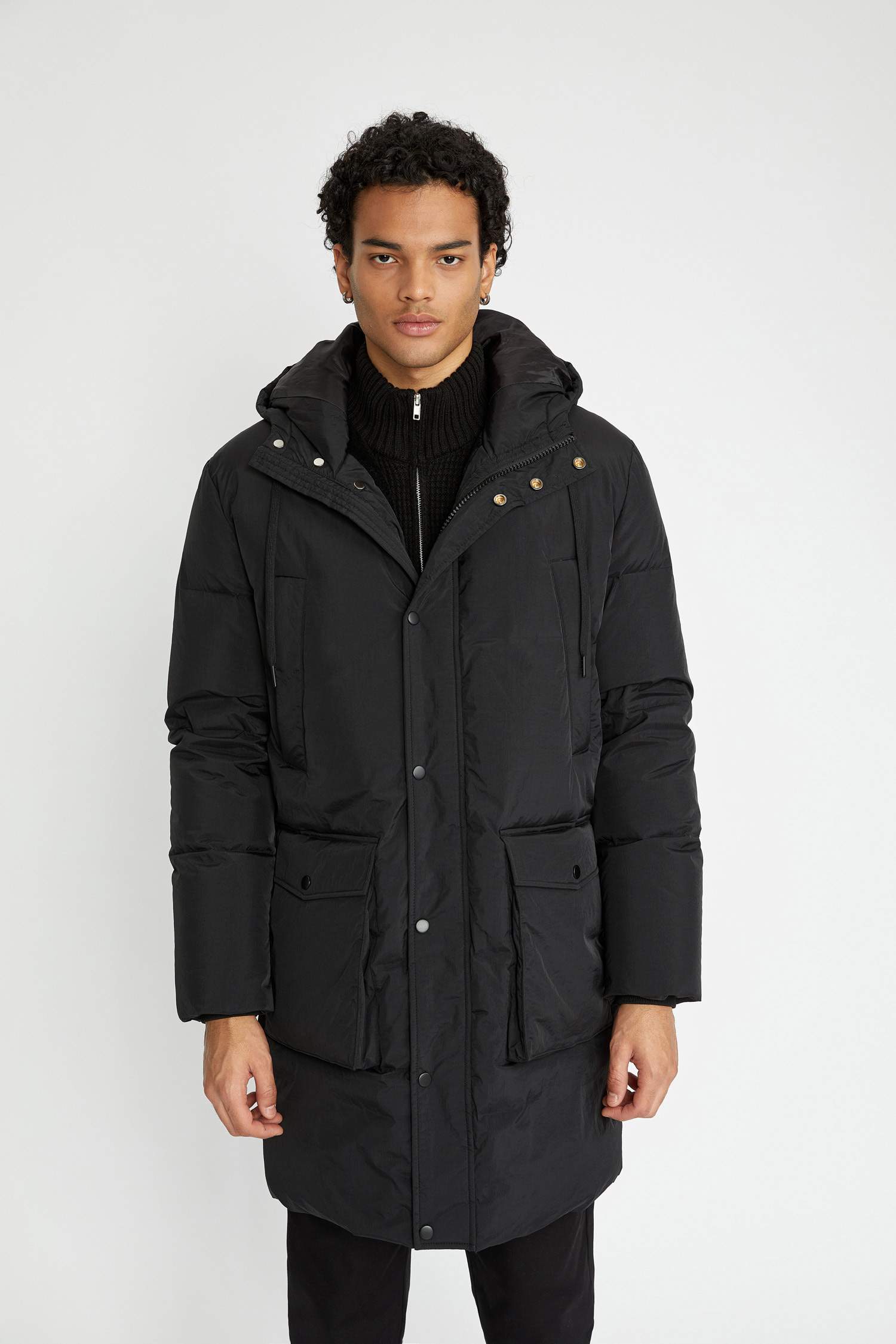 Su İtici Rüzgar Geçirmez Kapüşonlu Astarlı Fermuarlı Cepli Şişme Mont Parka