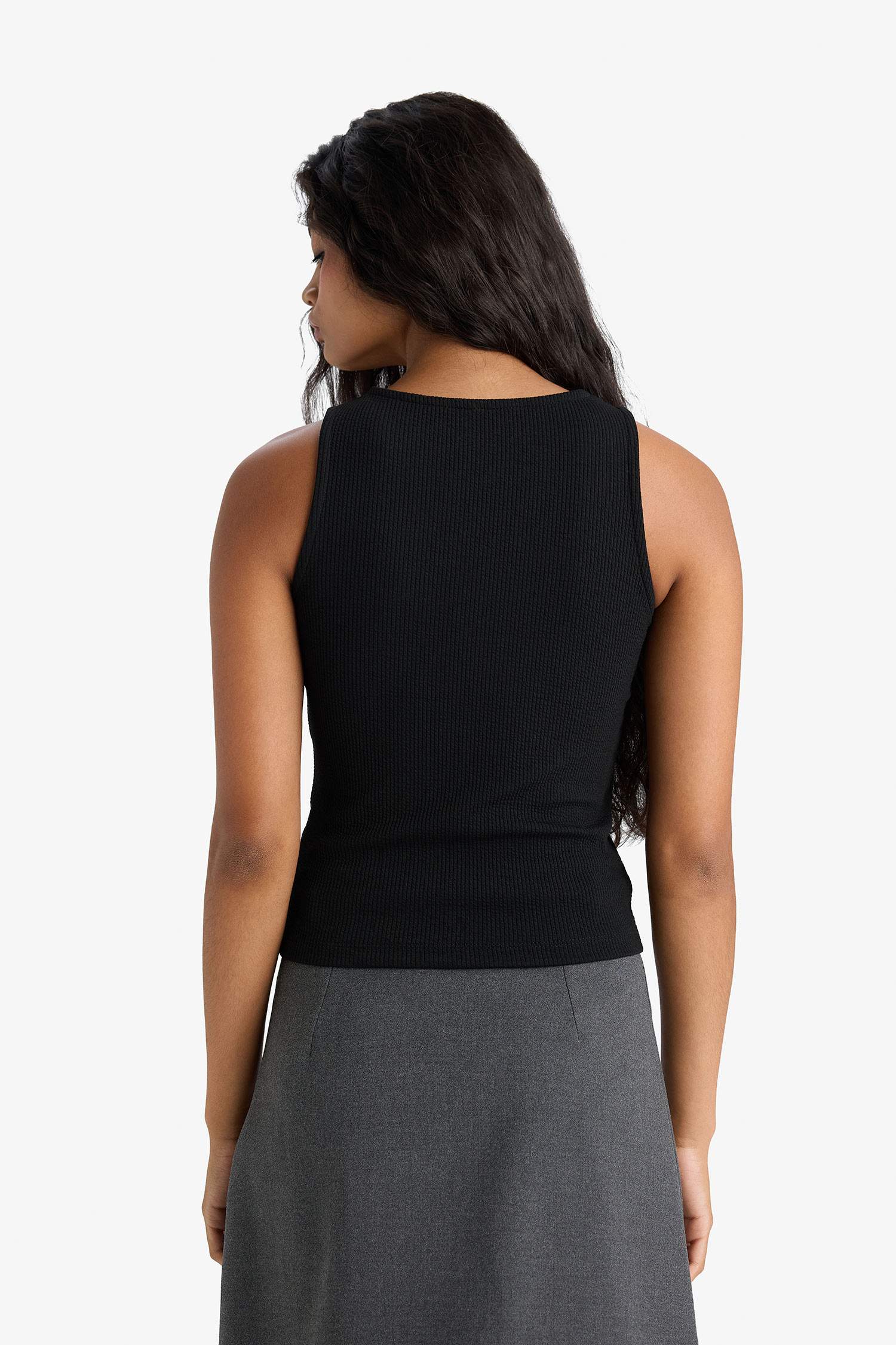 Slim Fit Dar Kesim Bisiklet Yaka Fitilli Kaşkorse Atlet