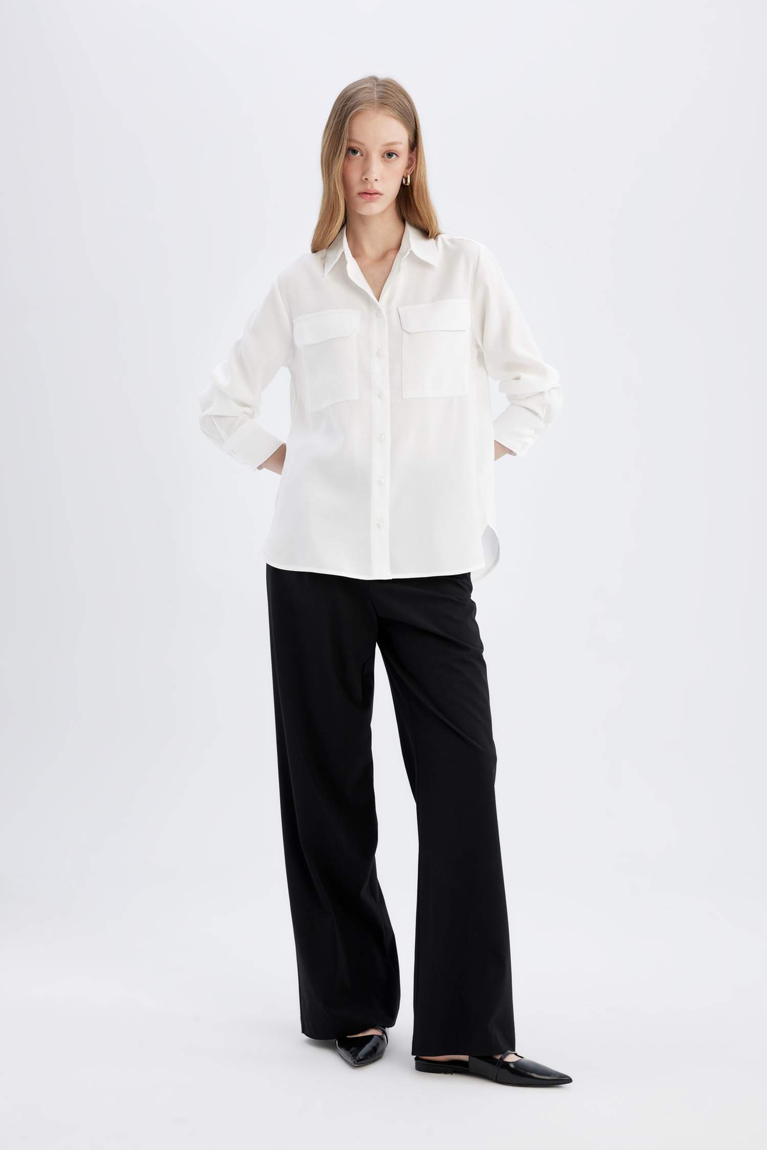 Chemise Coupe Régulière à Col Boutonné Texturé à Manches Longues