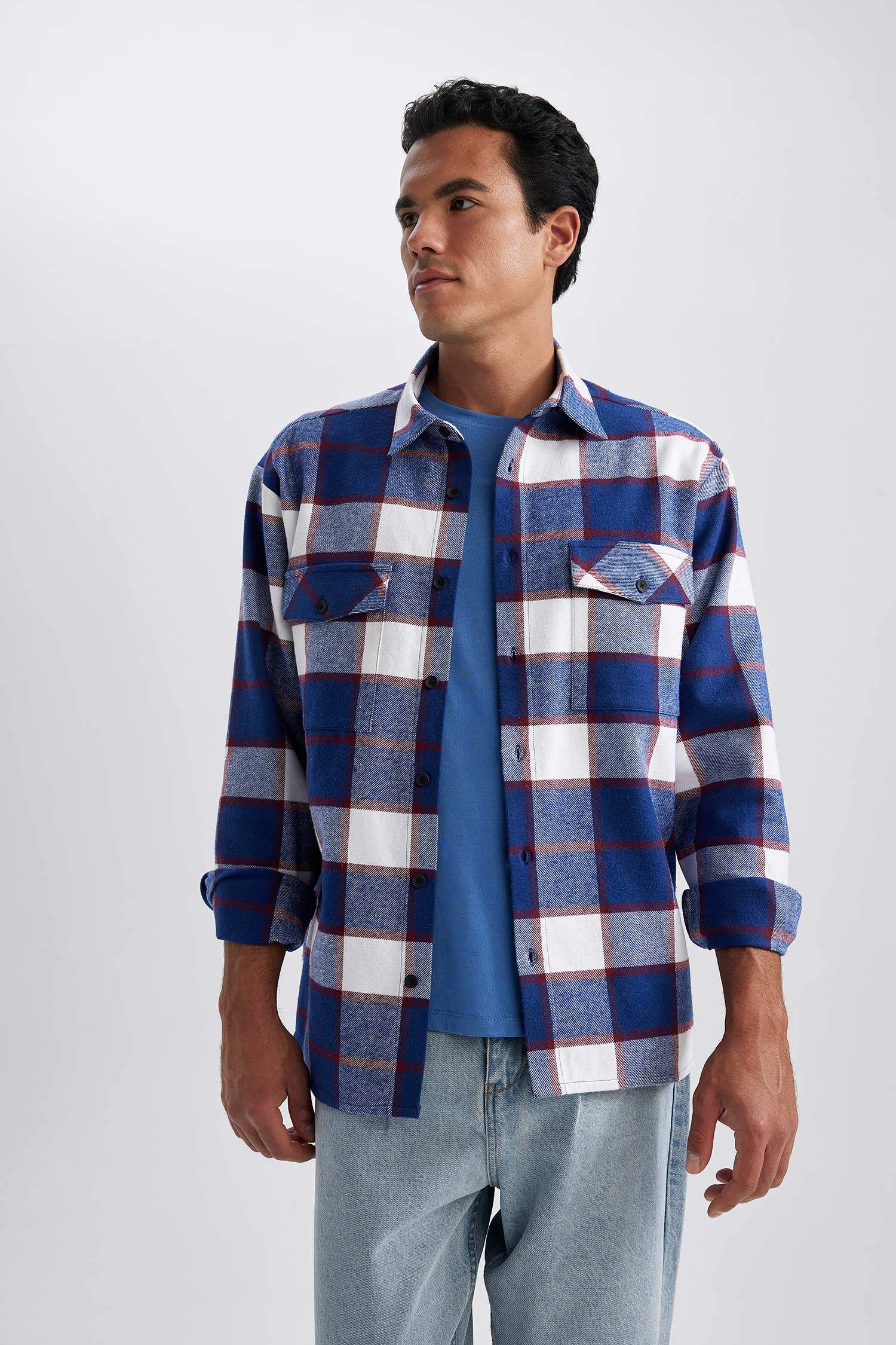 релакс пішімі чек Ұзын жеңді көйлек