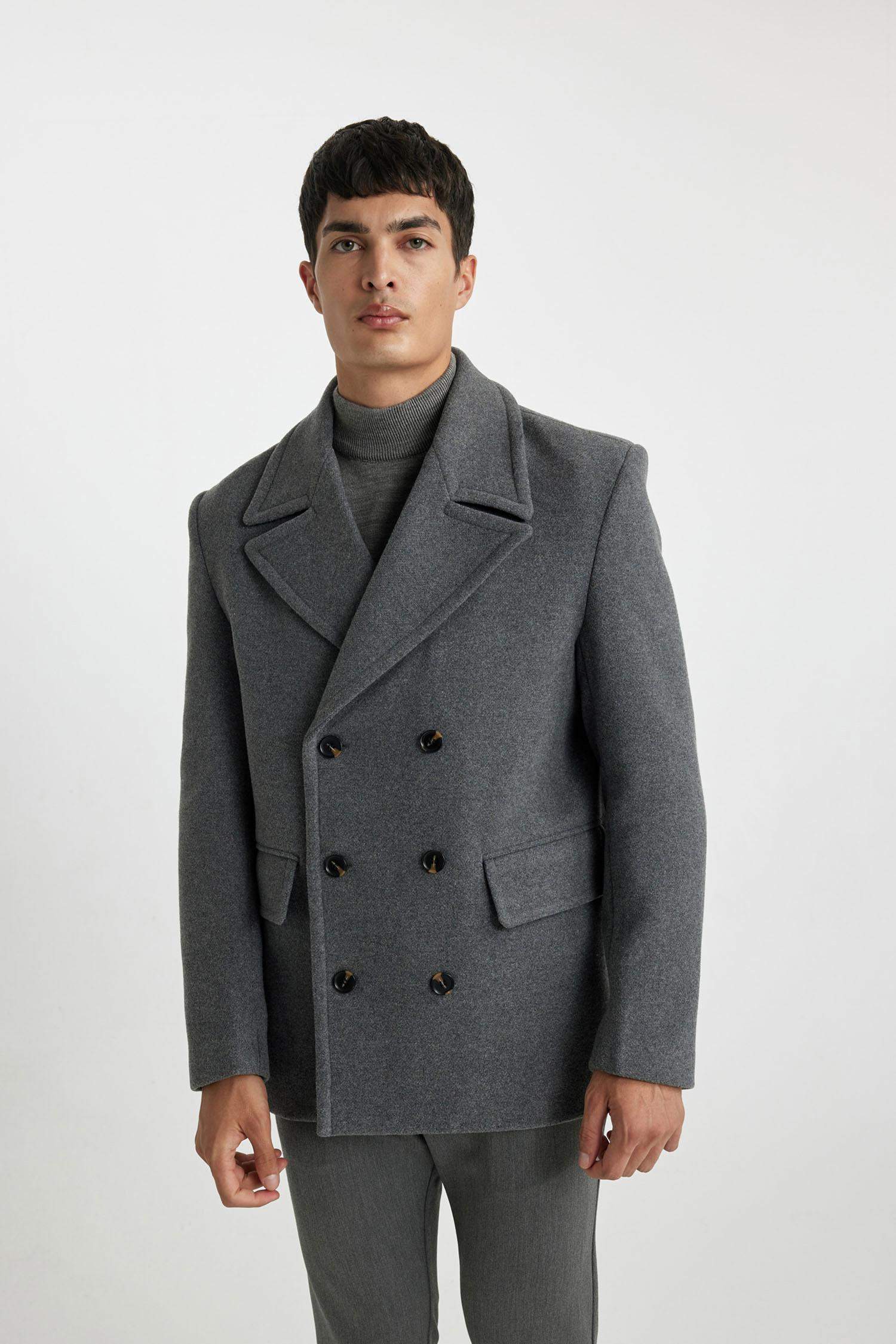 Slim Fit  Dar Kesim Smokin Yaka Düğmeli Astarlı Kaban Parka