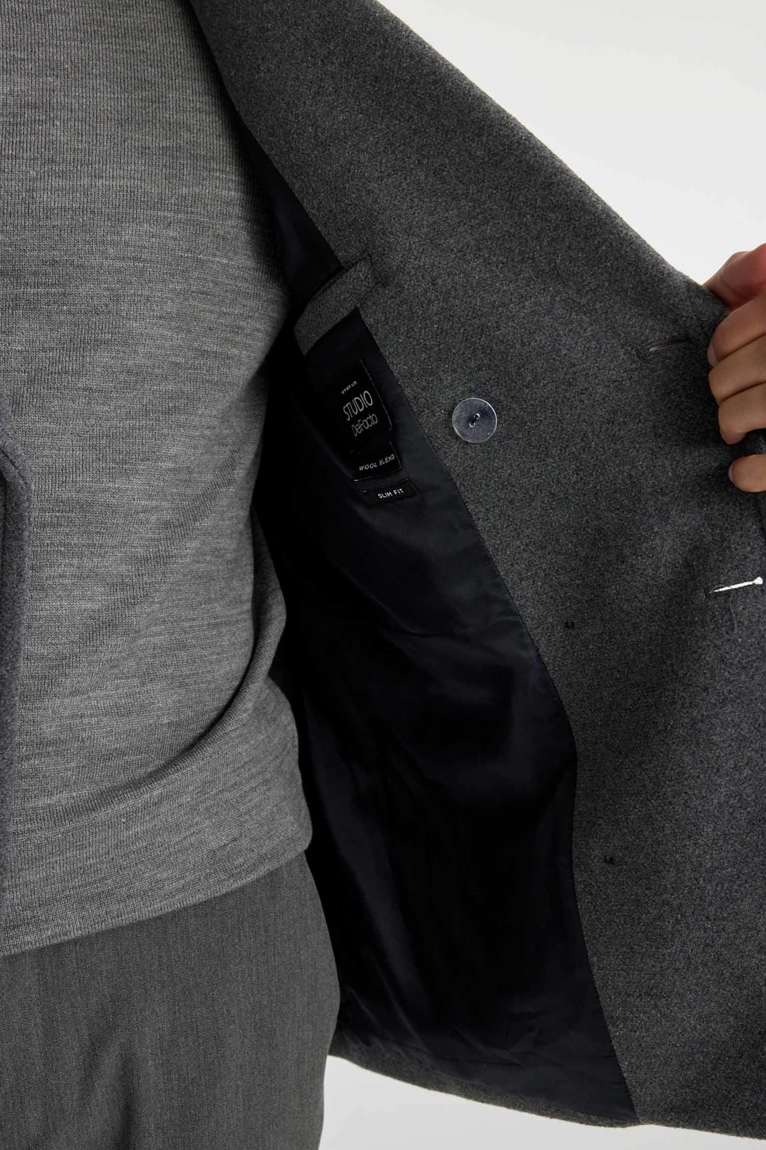 Slim Fit  Dar Kesim Smokin Yaka Düğmeli Astarlı Kaban Parka