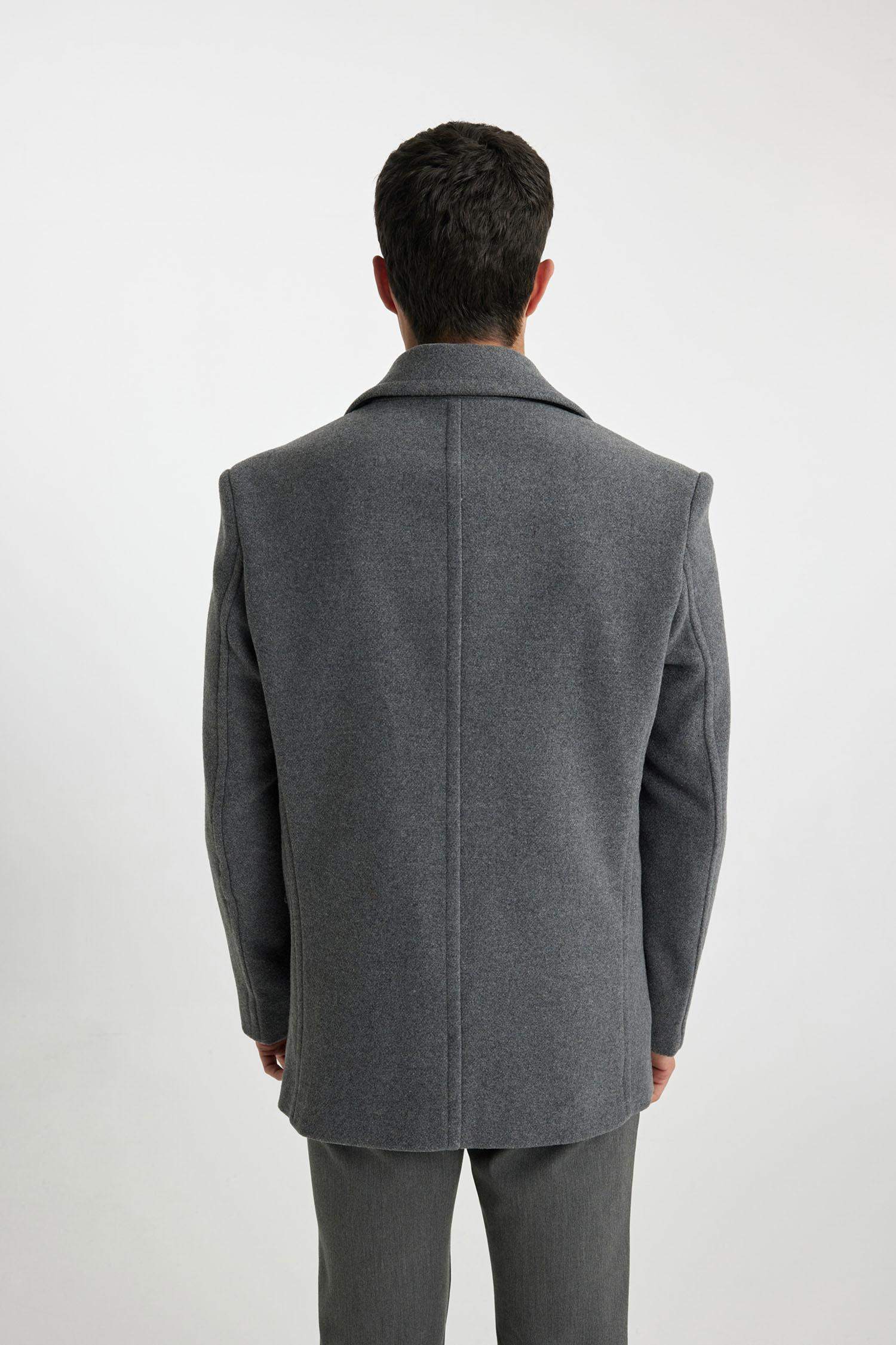 Slim Fit  Dar Kesim Smokin Yaka Düğmeli Astarlı Kaban Parka