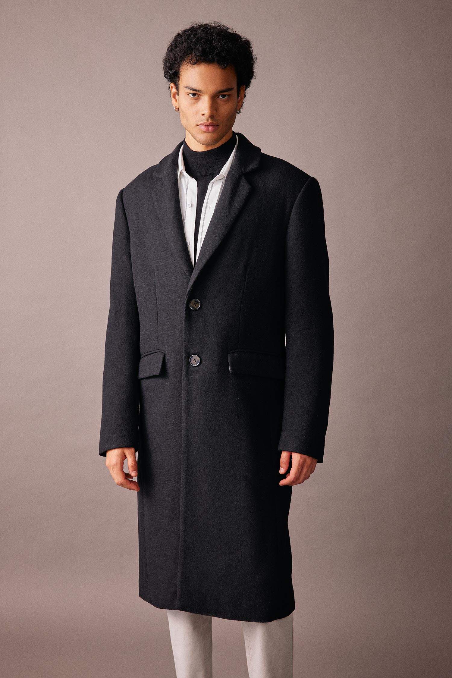 Slim Fit Dar Kesim Astarlı Düğmeli Cepli Kaşe Kaban Parka