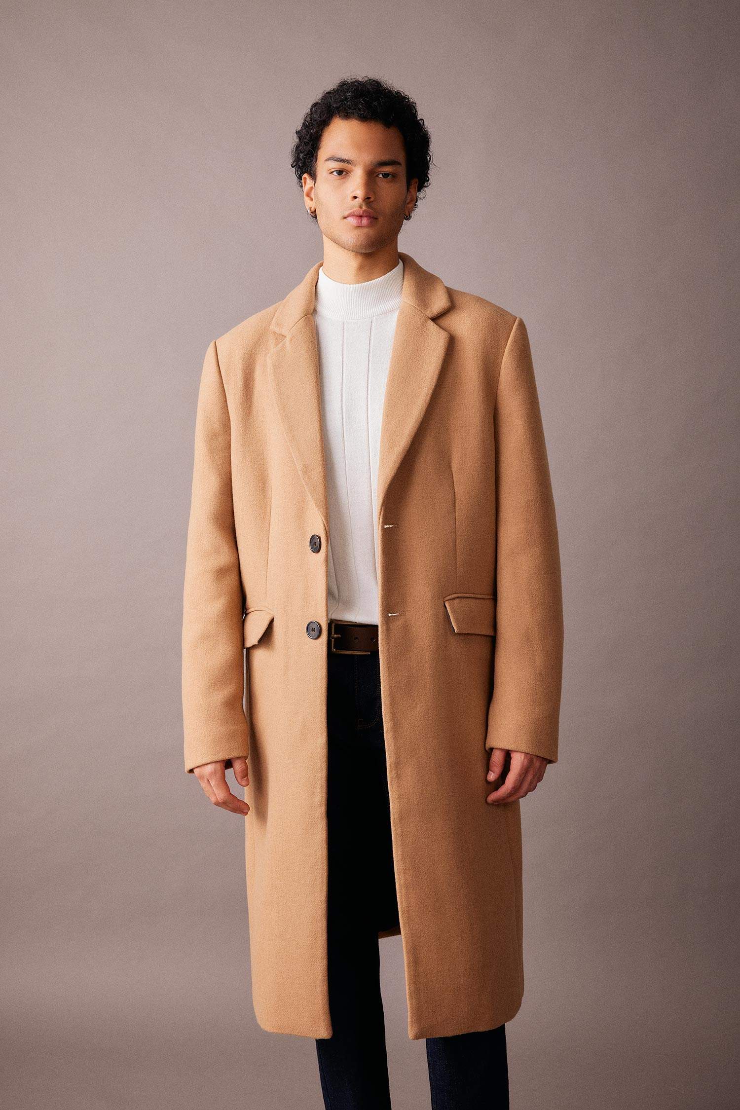 Slim Fit Dar Kesim Astarlı Düğmeli Cepli Kaşe Kaban Parka