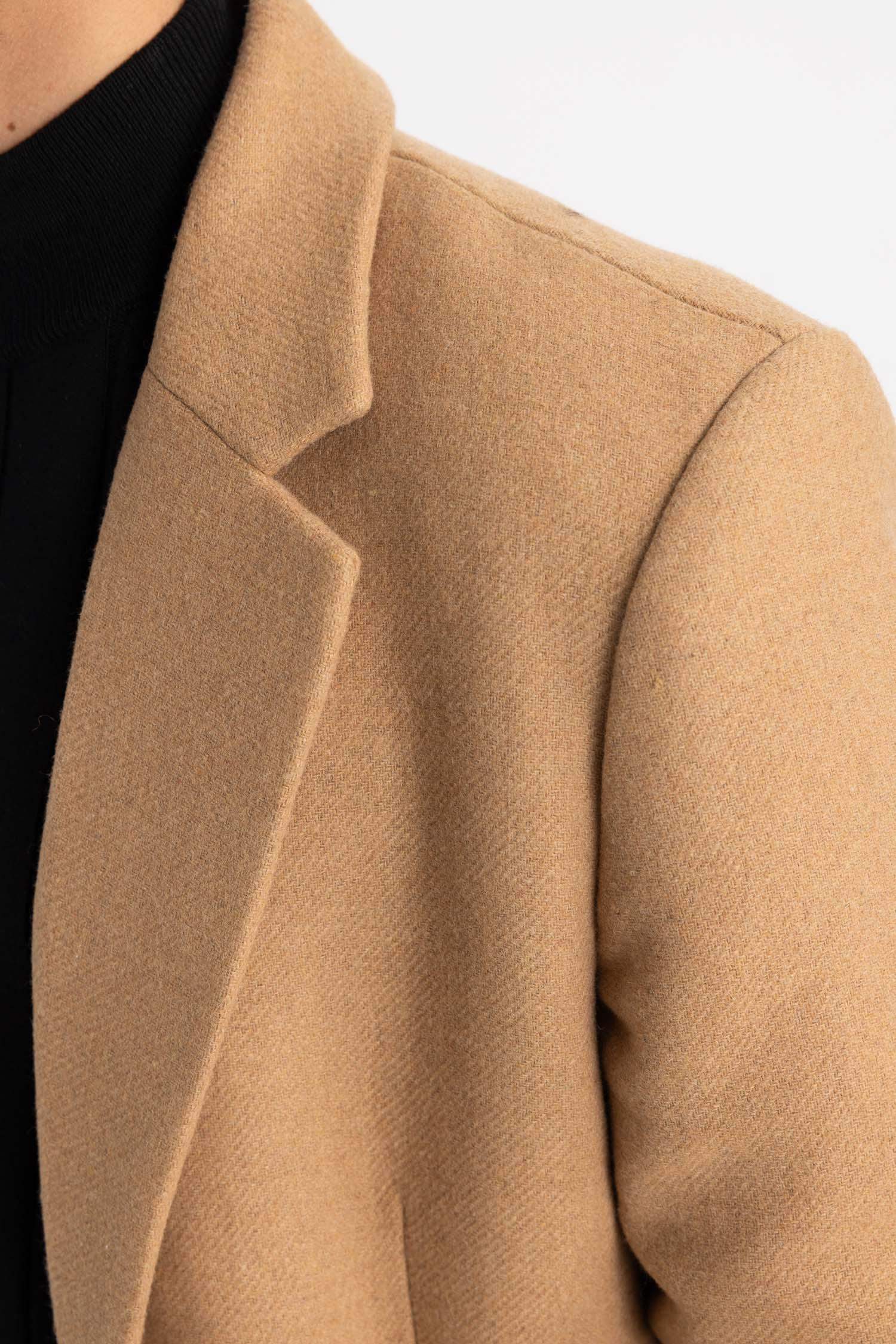 Slim Fit Dar Kesim Astarlı Düğmeli Cepli Kaşe Kaban Parka