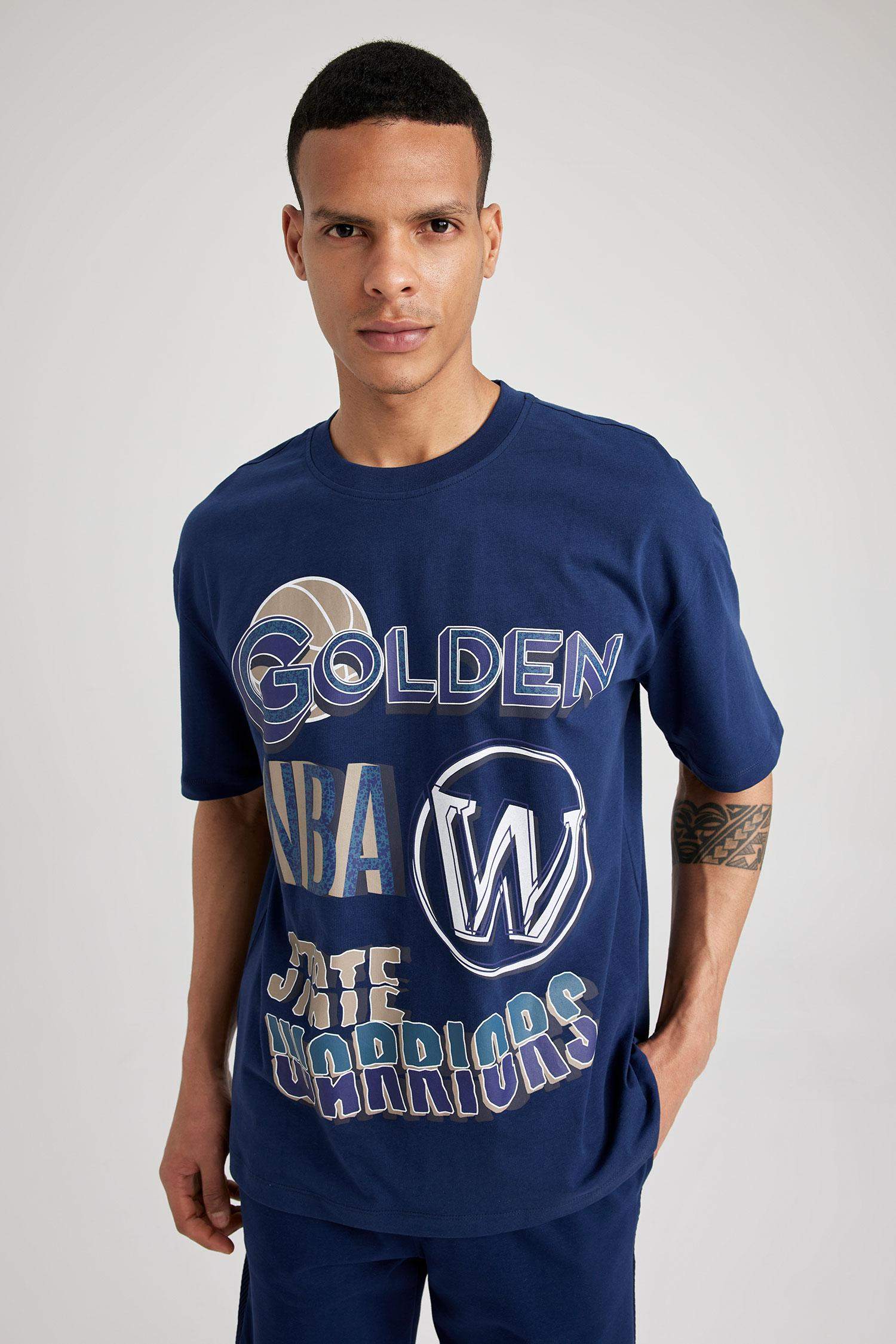Defacto Fit NBA Golden State Warriors Printed Back Standard Fit Crew Neck  T-Shirt
