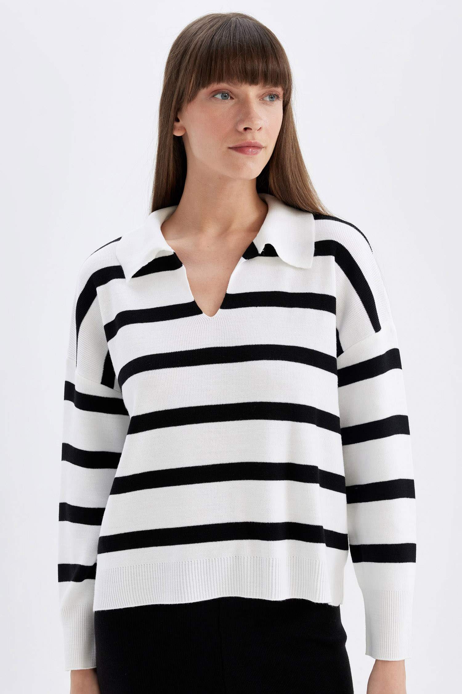 Relax Fit Polo Neck Striped Pullover