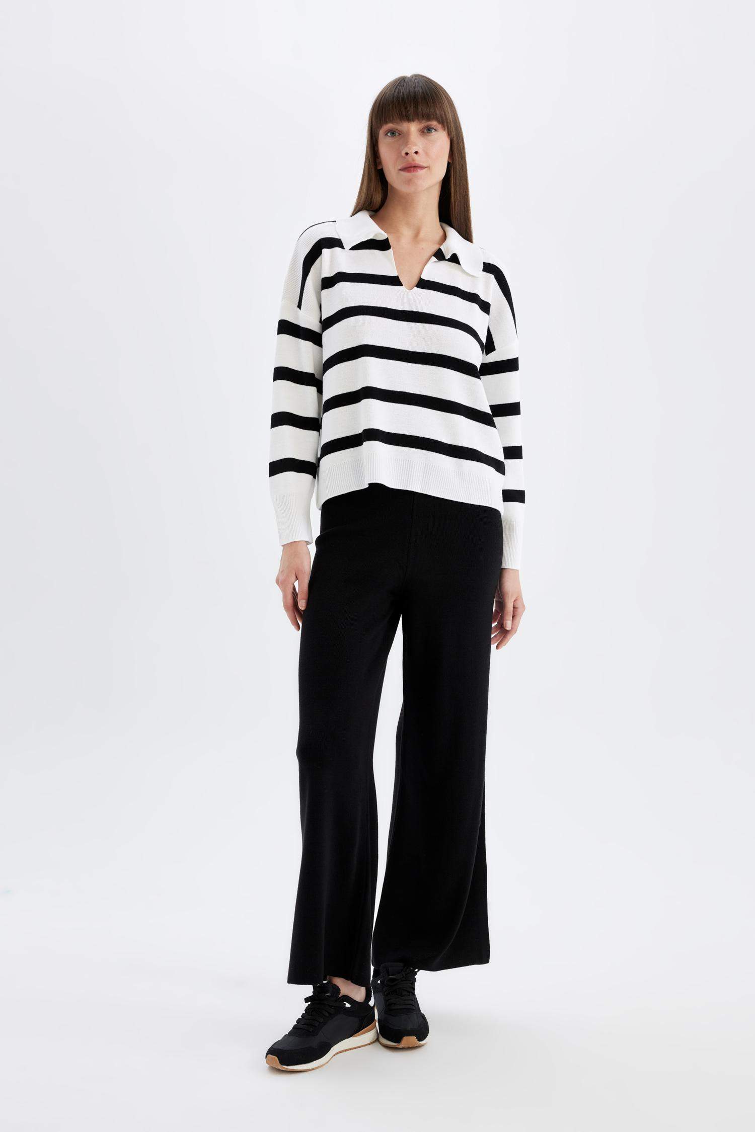 Relax Fit Polo Neck Striped Pullover