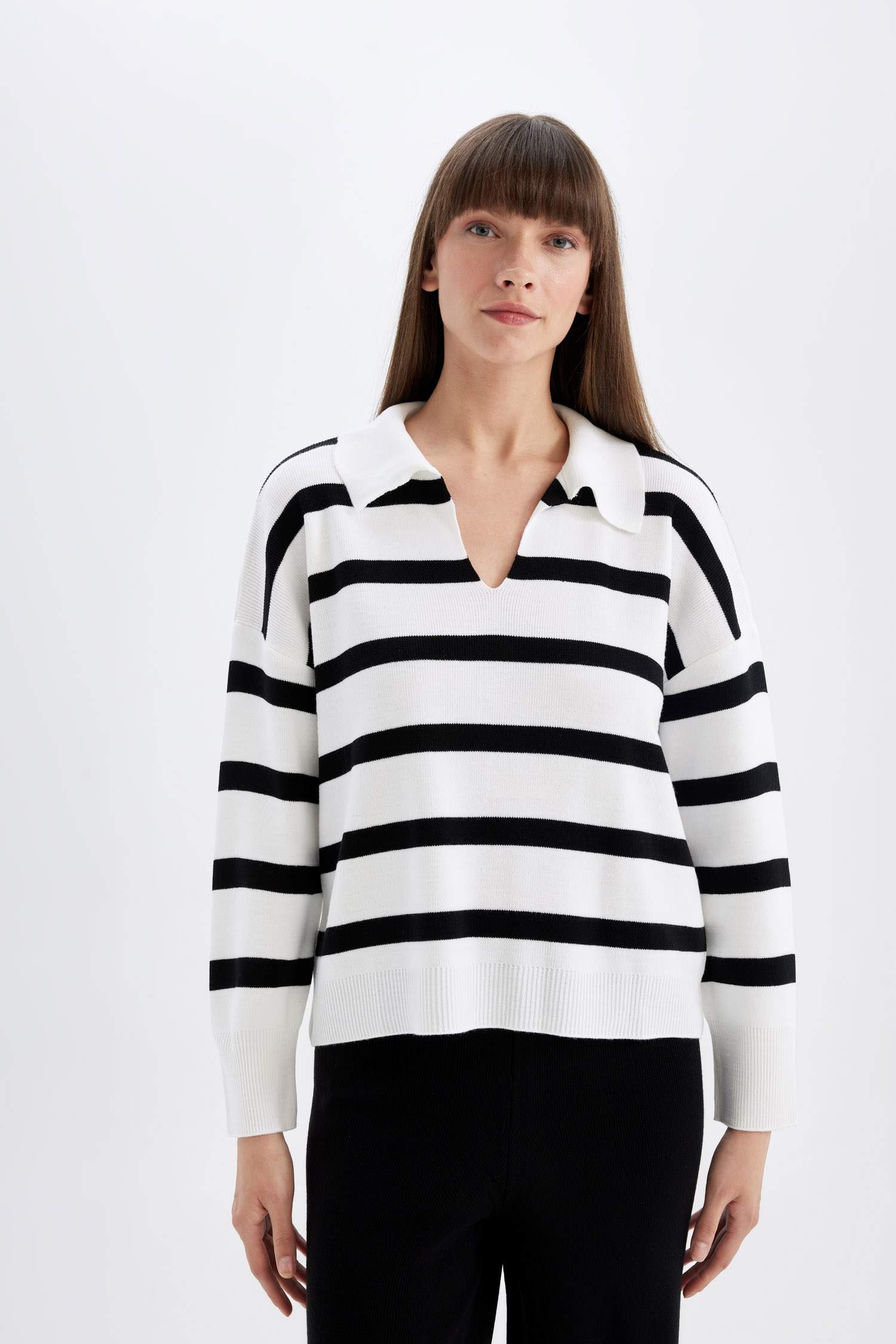Relax Fit Polo Neck Striped Pullover