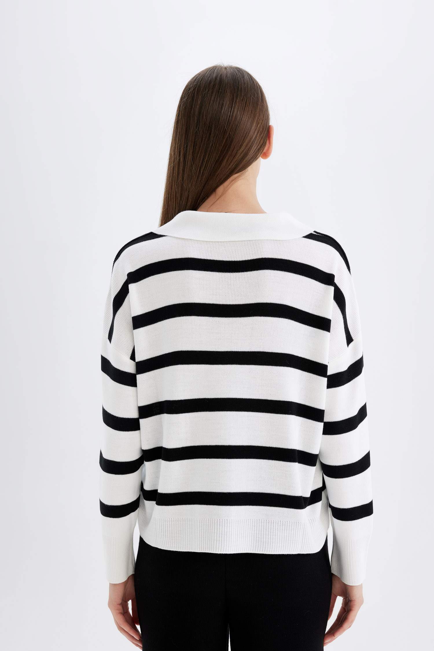 Relax Fit Polo Neck Striped Pullover