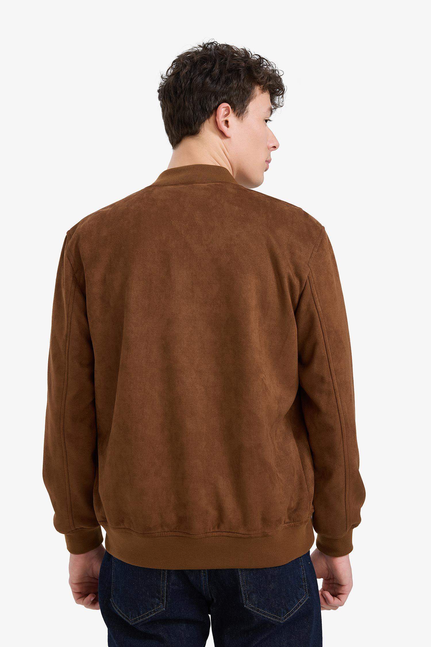 Замшевая куртка с колледж-воротником и молнией, узкий крой