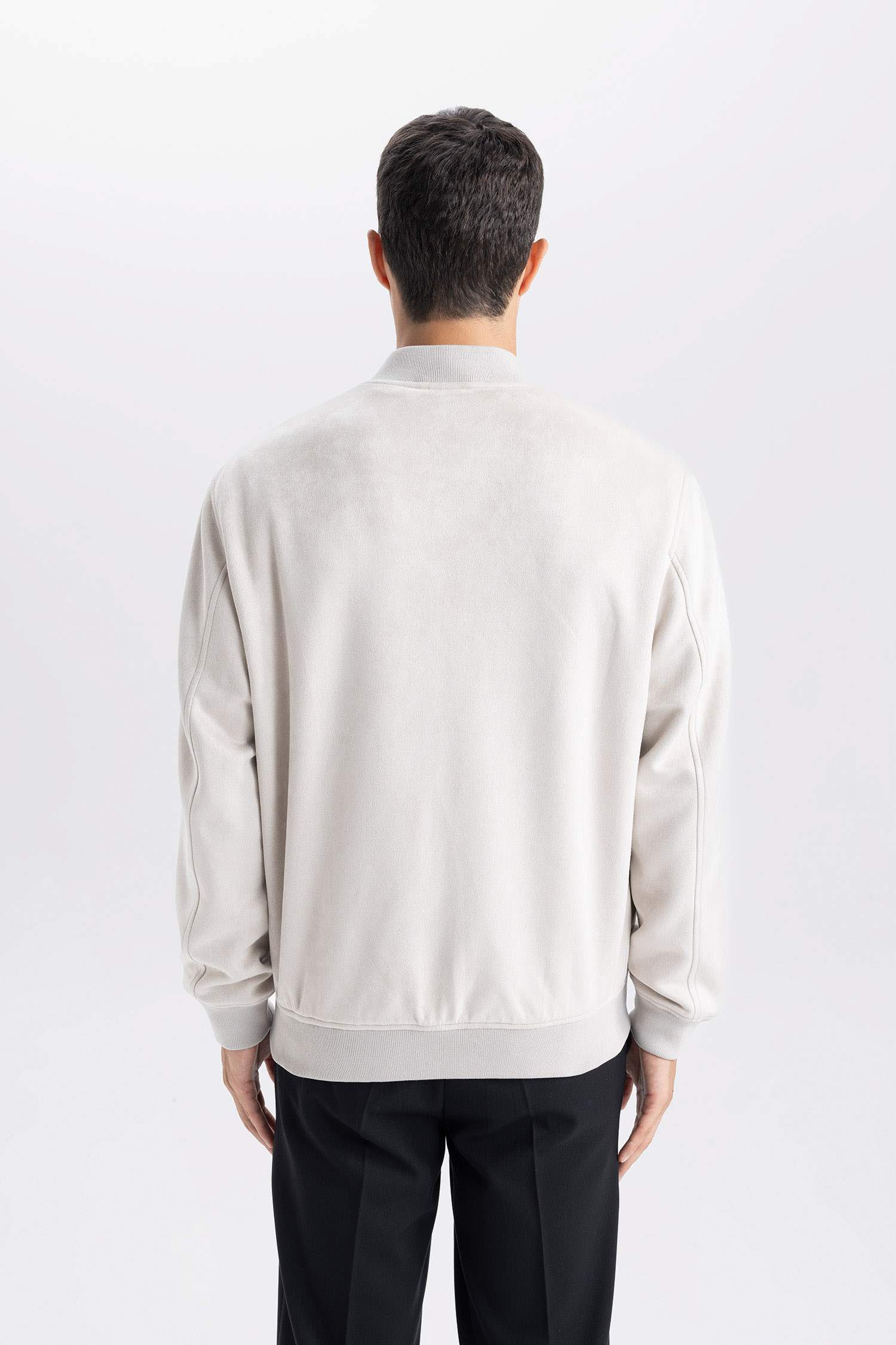 Slim Fit Dar Kesim Süet Kolej Yaka Fermuarlı Çift Cepli Mevsimlik Baharlık Bomber Mont Ceket