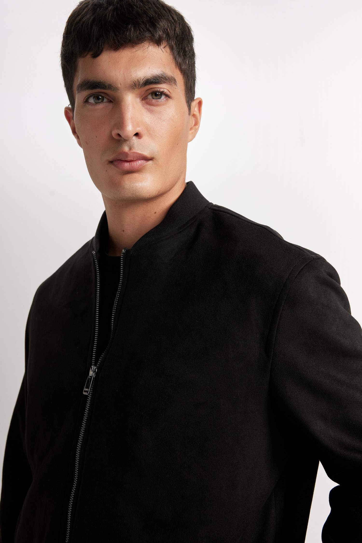 Slim Fit Dar Kesim Süet Kolej Yaka Fermuarlı Çift Cepli Mevsimlik Baharlık Bomber Mont Ceket