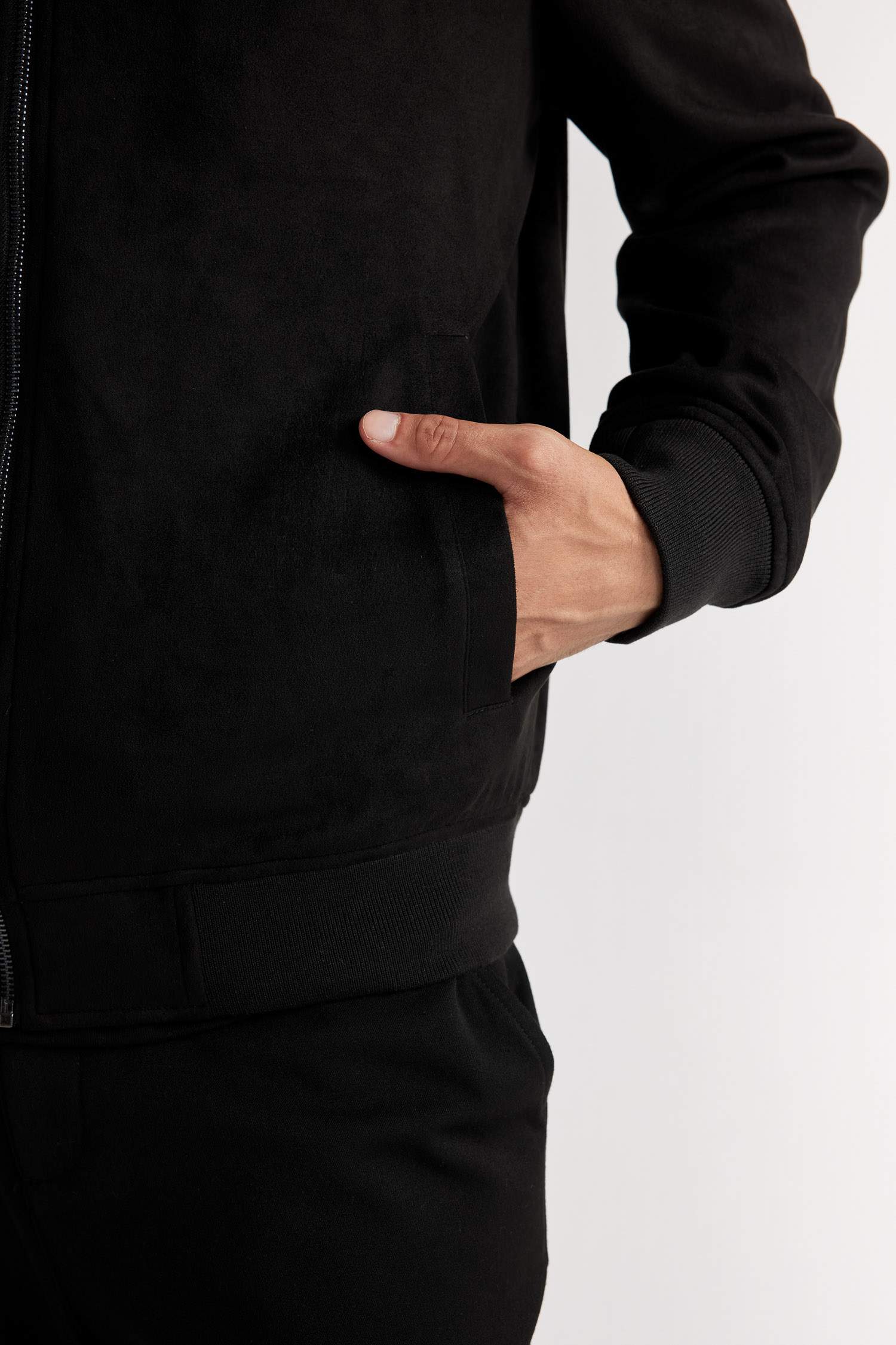 Slim Fit Dar Kesim Süet Kolej Yaka Fermuarlı Çift Cepli Mevsimlik Baharlık Bomber Mont Ceket