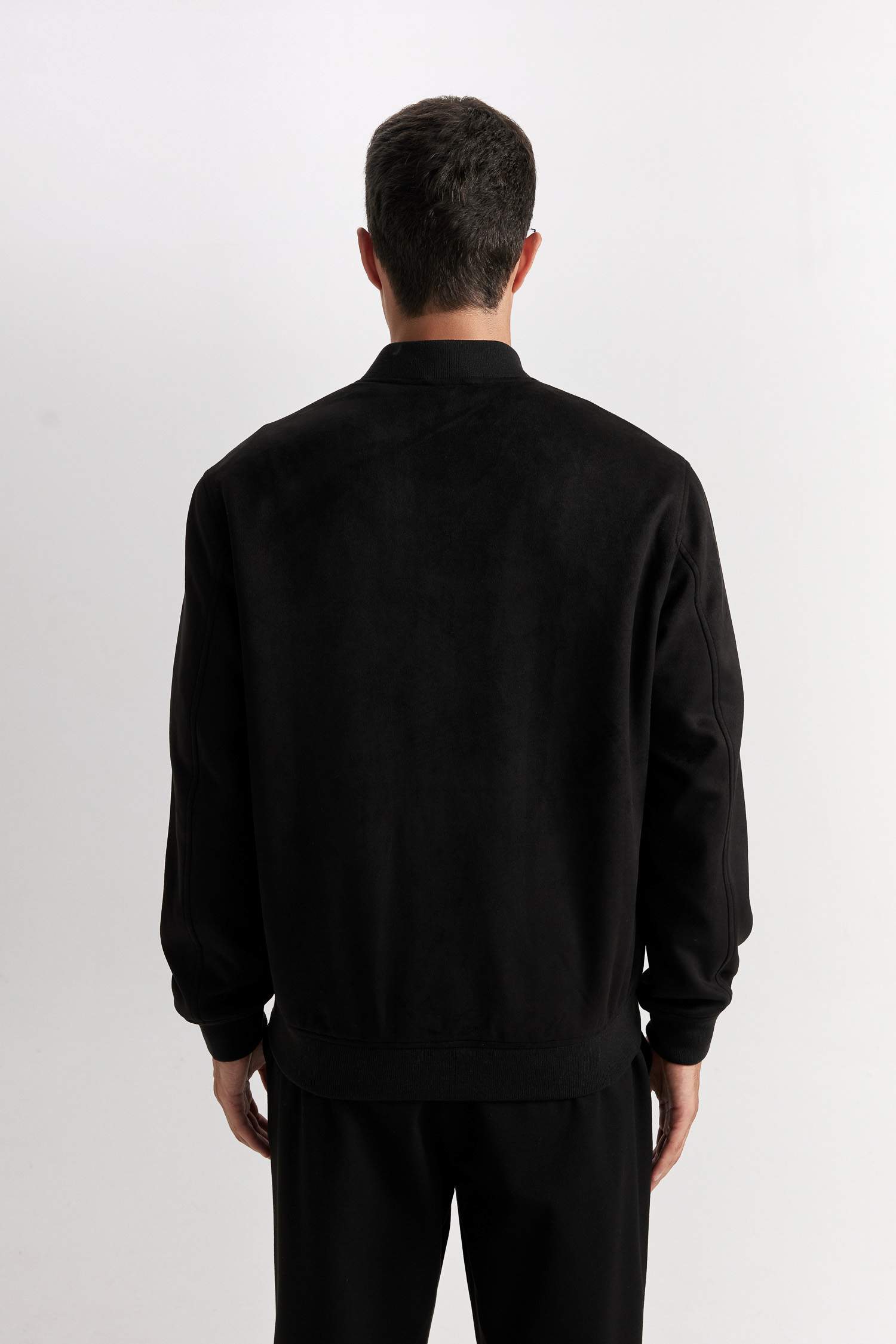 Slim Fit Dar Kesim Süet Kolej Yaka Fermuarlı Çift Cepli Mevsimlik Baharlık Bomber Mont Ceket