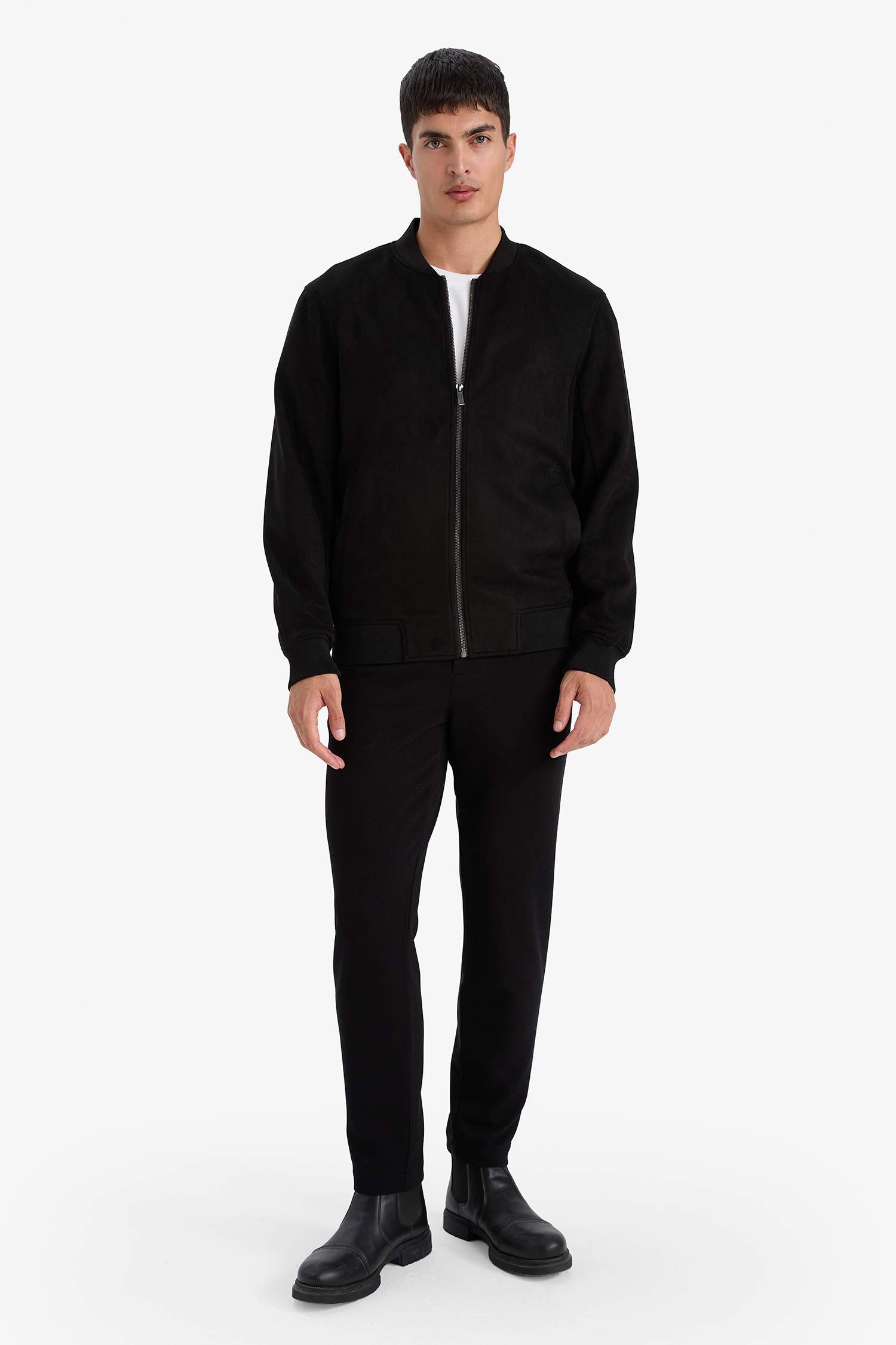 Slim Fit Dar Kesim Süet Kolej Yaka Fermuarlı Çift Cepli Mevsimlik Baharlık Bomber Mont Ceket