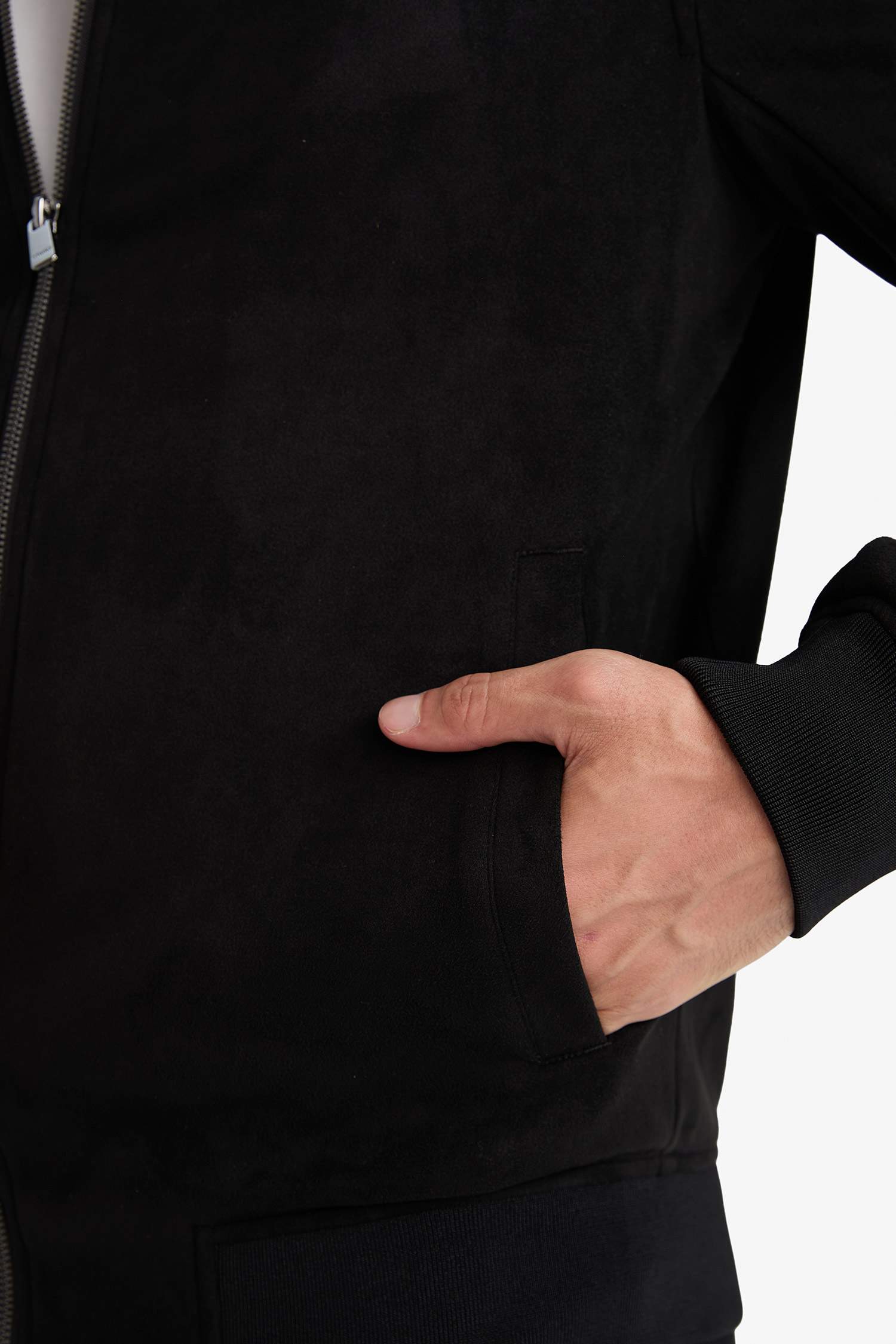 Slim Fit Dar Kesim Süet Kolej Yaka Fermuarlı Çift Cepli Mevsimlik Baharlık Bomber Mont Ceket