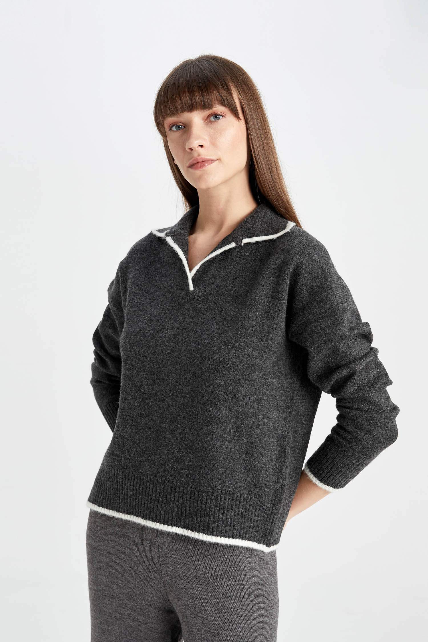 Regular Fit Yumuşak Dokulu Polo Yaka Triko Kazak