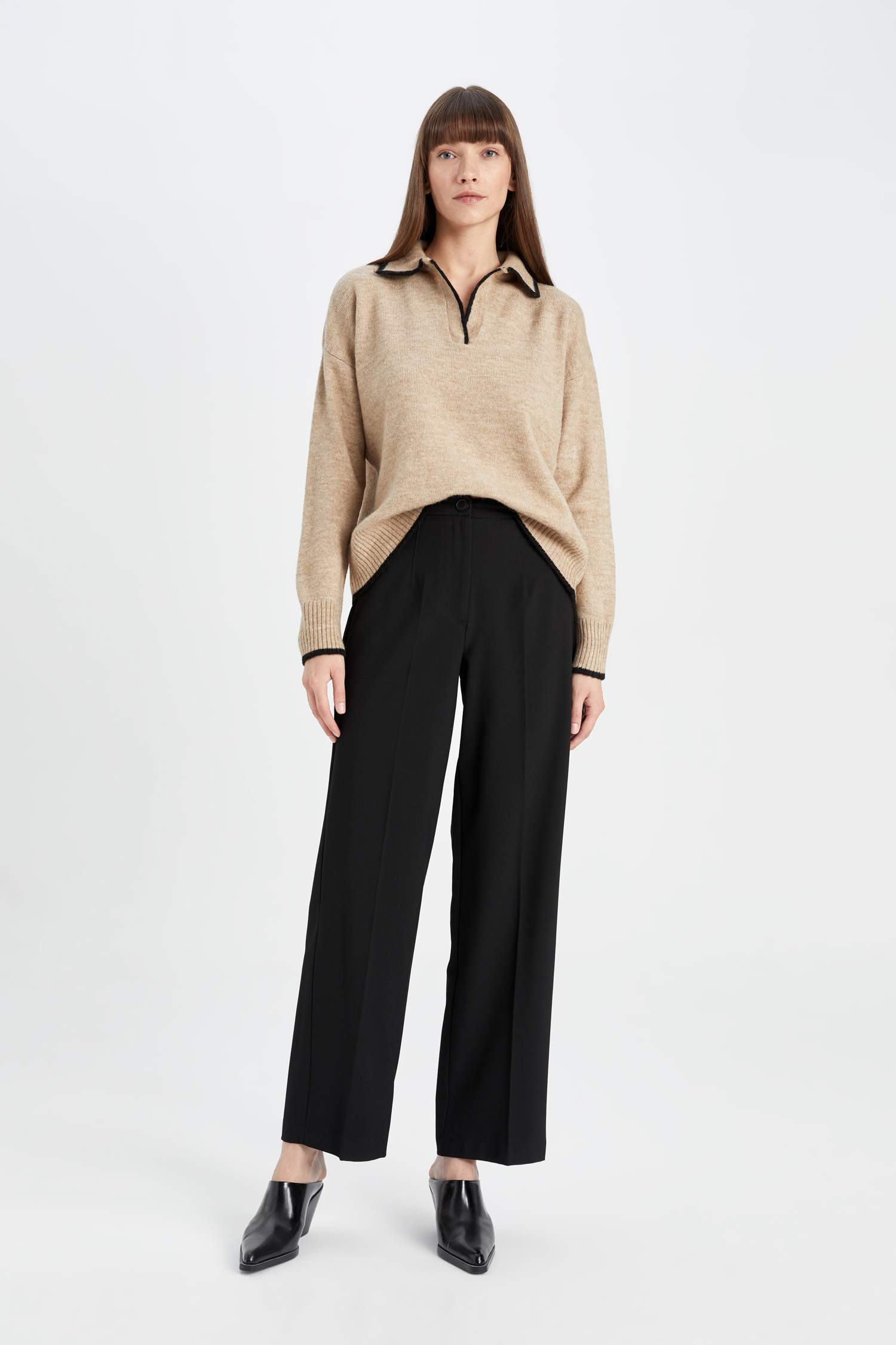 Regular Fit Yumuşak Dokulu Polo Yaka Triko Kazak