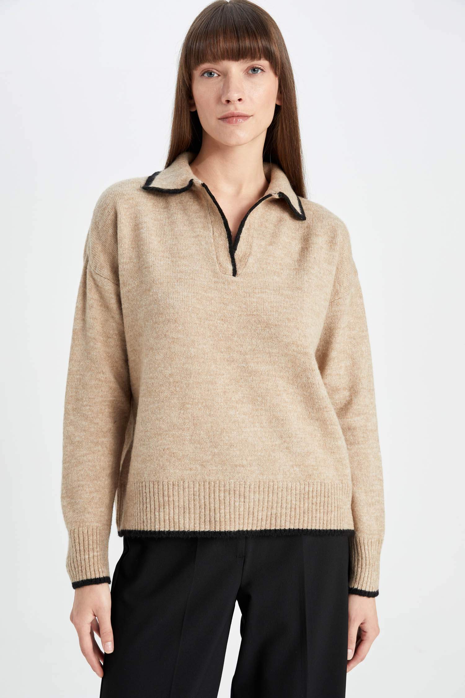 Regular Fit Yumuşak Dokulu Polo Yaka Triko Kazak