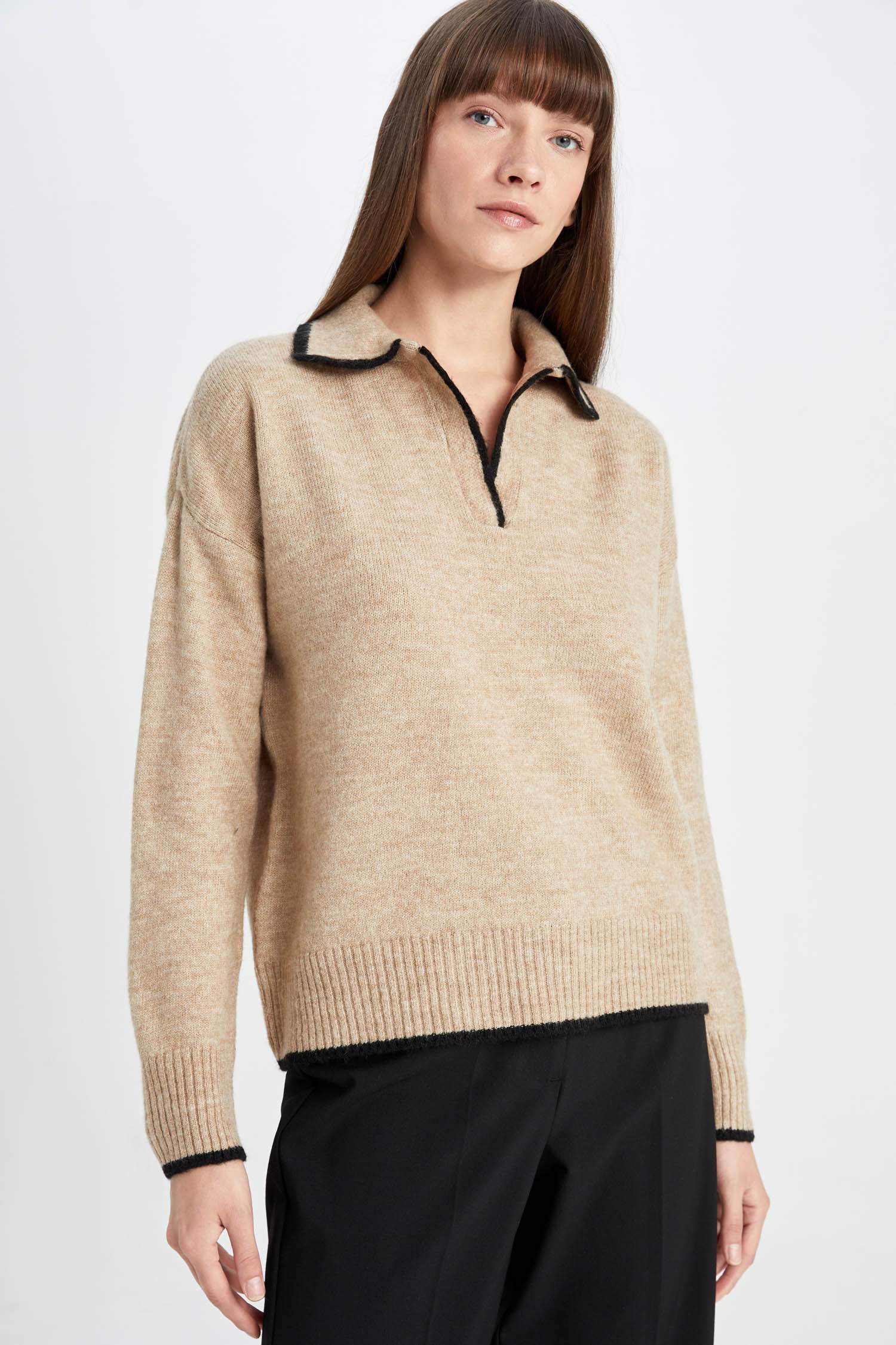 Regular Fit Yumuşak Dokulu Polo Yaka Triko Kazak