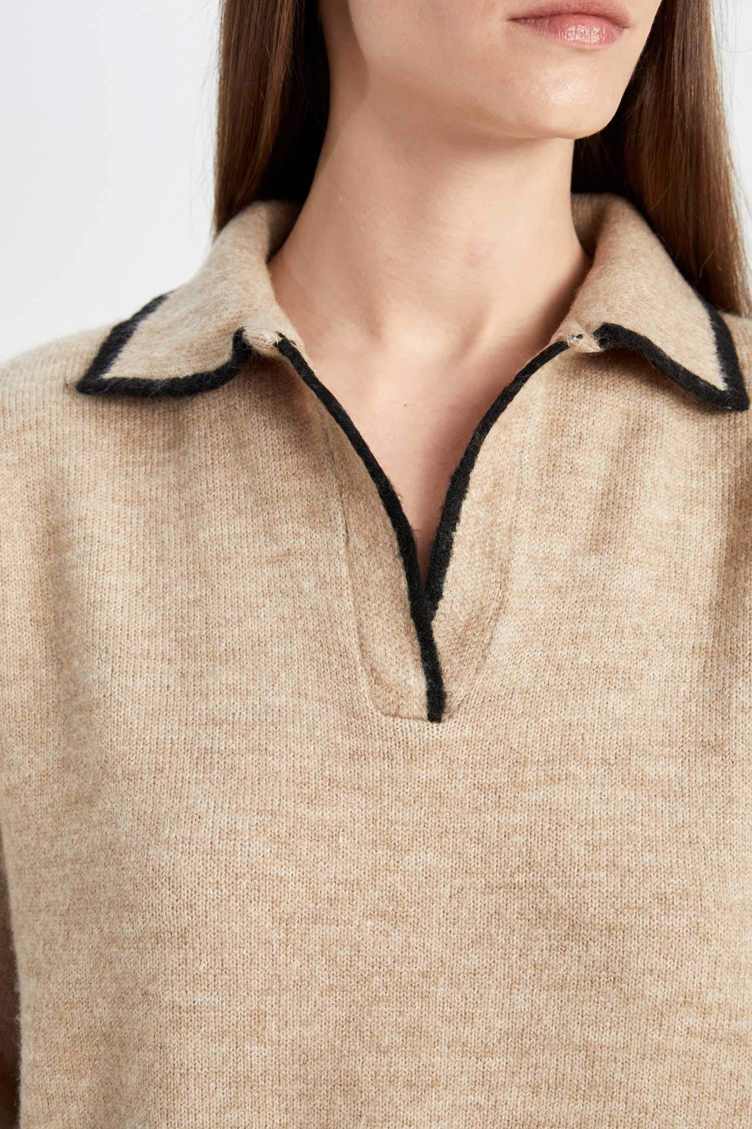 Regular Fit Yumuşak Dokulu Polo Yaka Triko Kazak