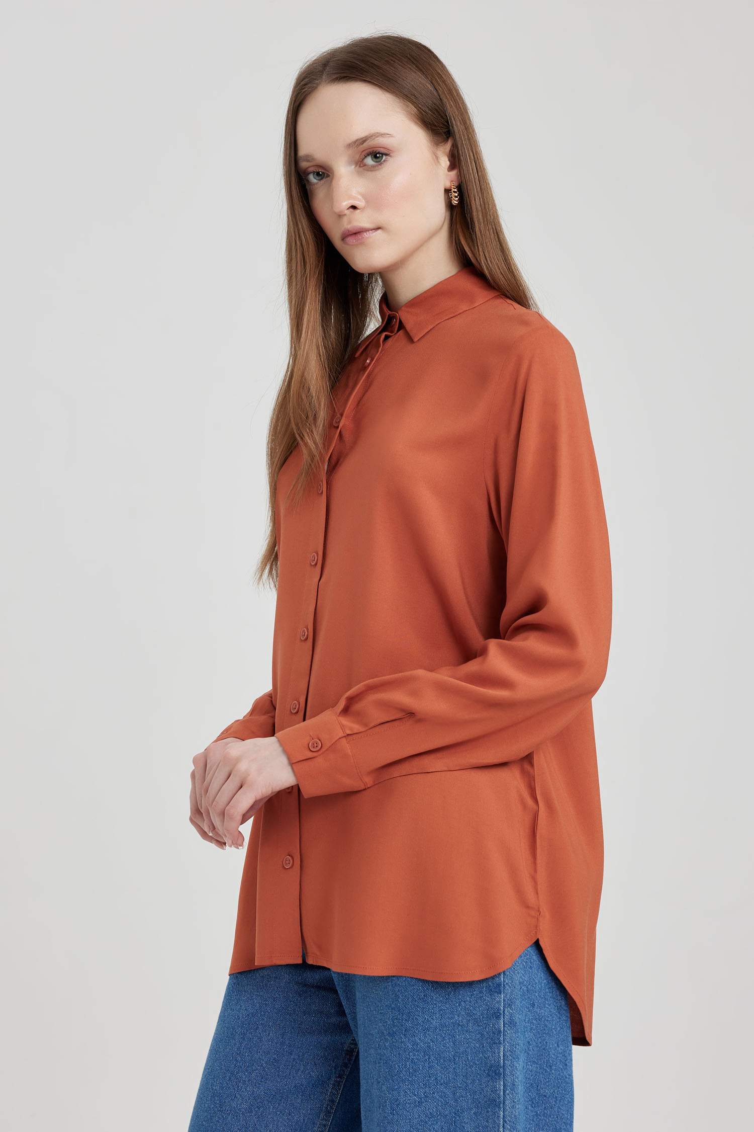 Regular Fit Shirt Collar Long Sleeve Tunic