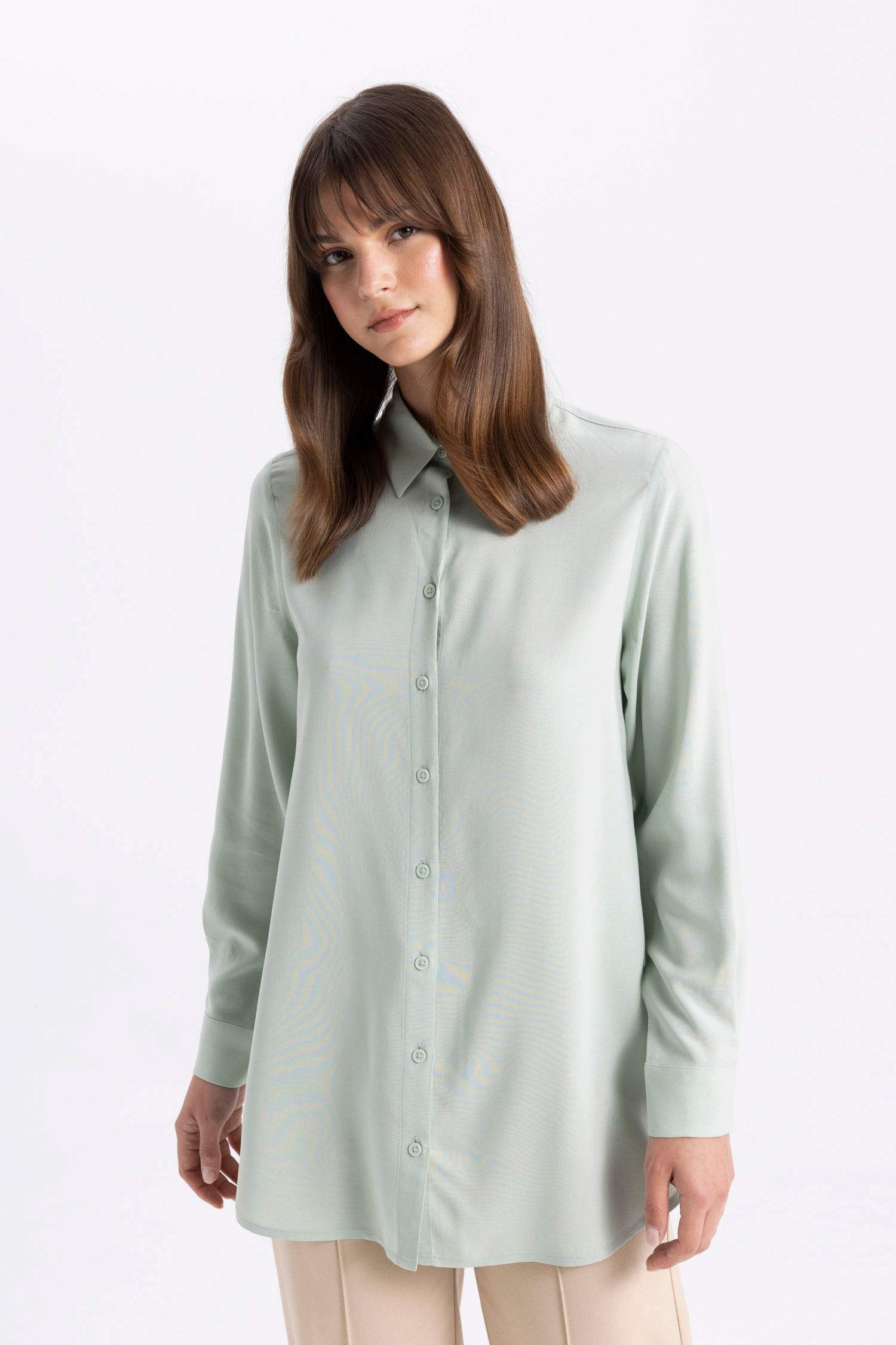 تونيك كم طويل قصة عادية وياقة قميص