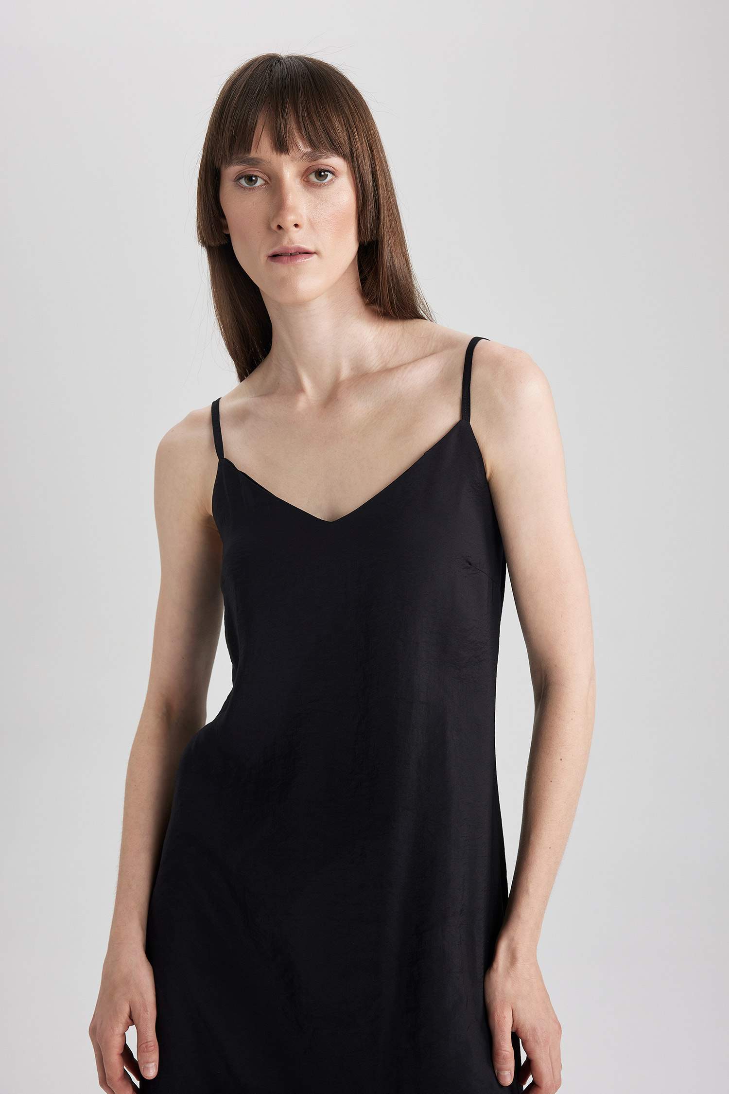 Bodycon V-Neck Modal Midi Slit Strap Dress