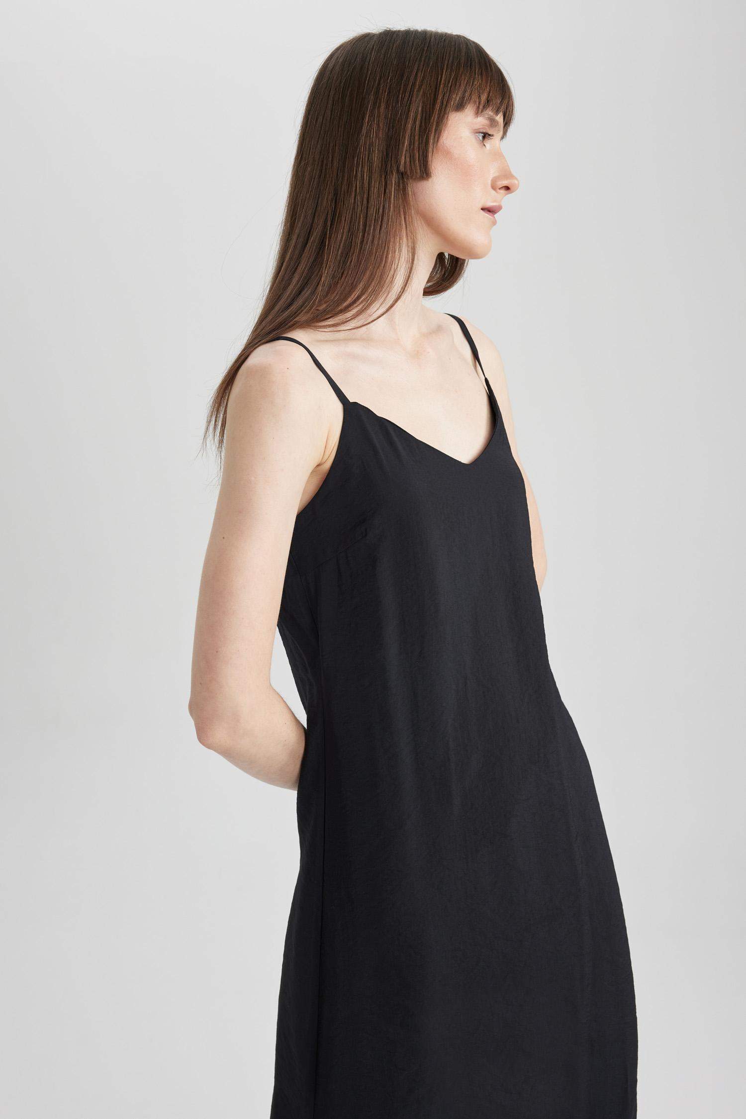 Bodycon V-Neck Modal Midi Slit Strap Dress