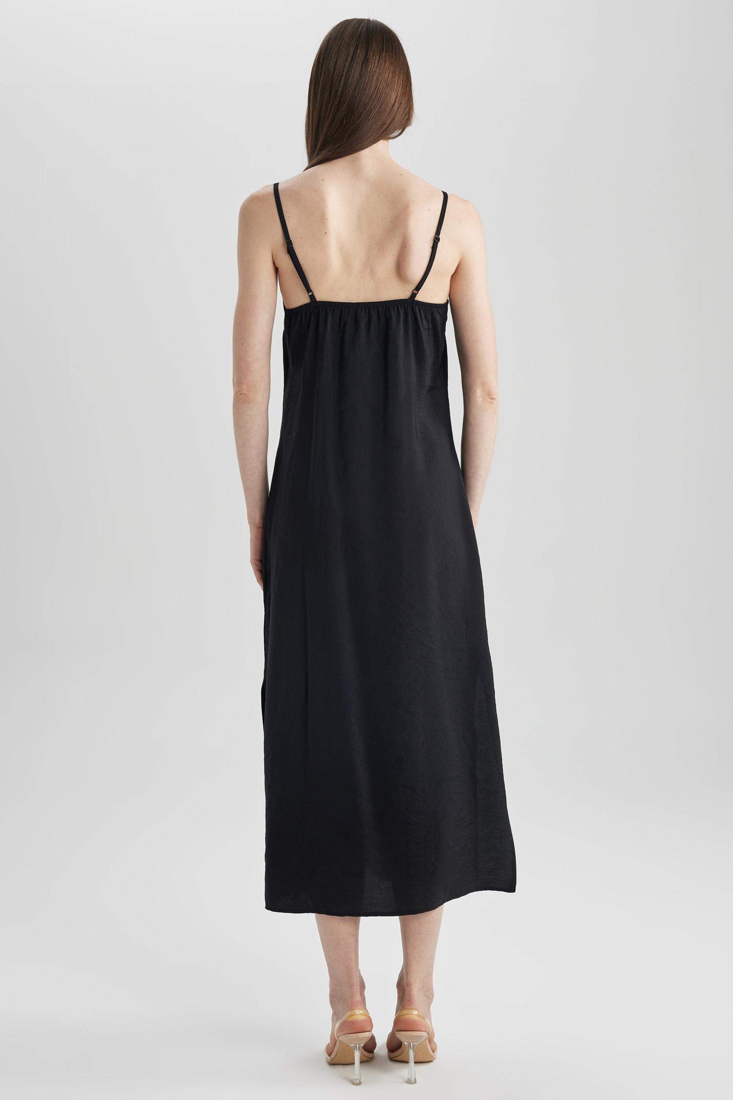 Bodycon V-Neck Modal Midi Slit Strap Dress