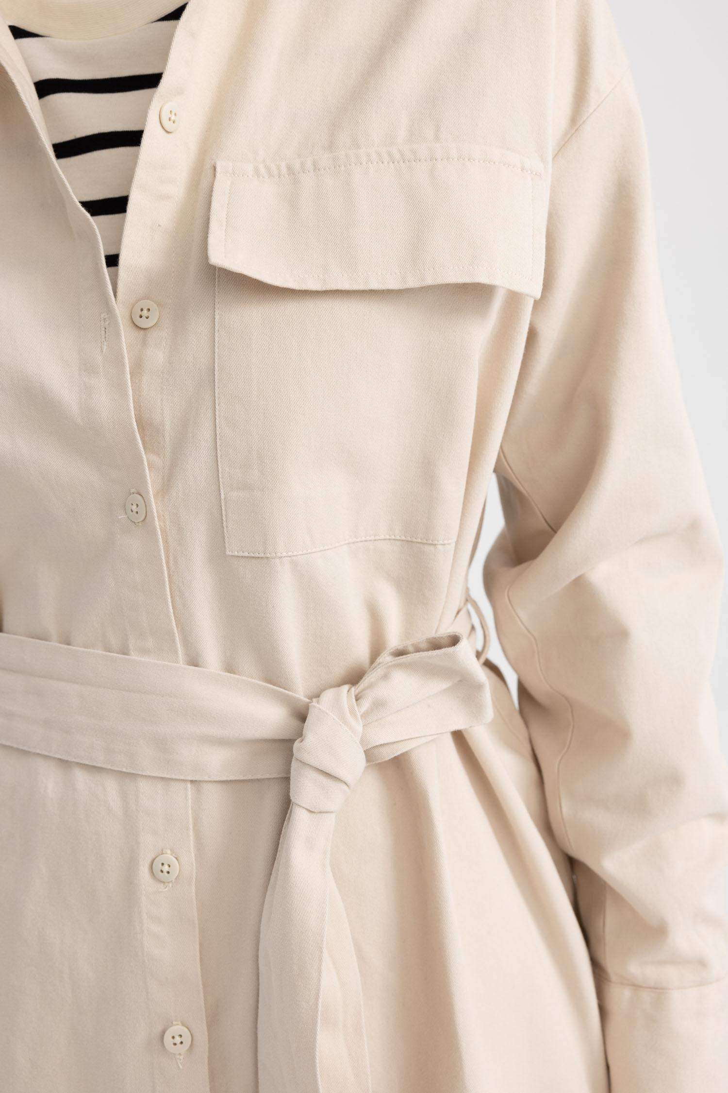 Relax Fit Basic белбеуі бар габардин көйлек 100% мақта туникасы