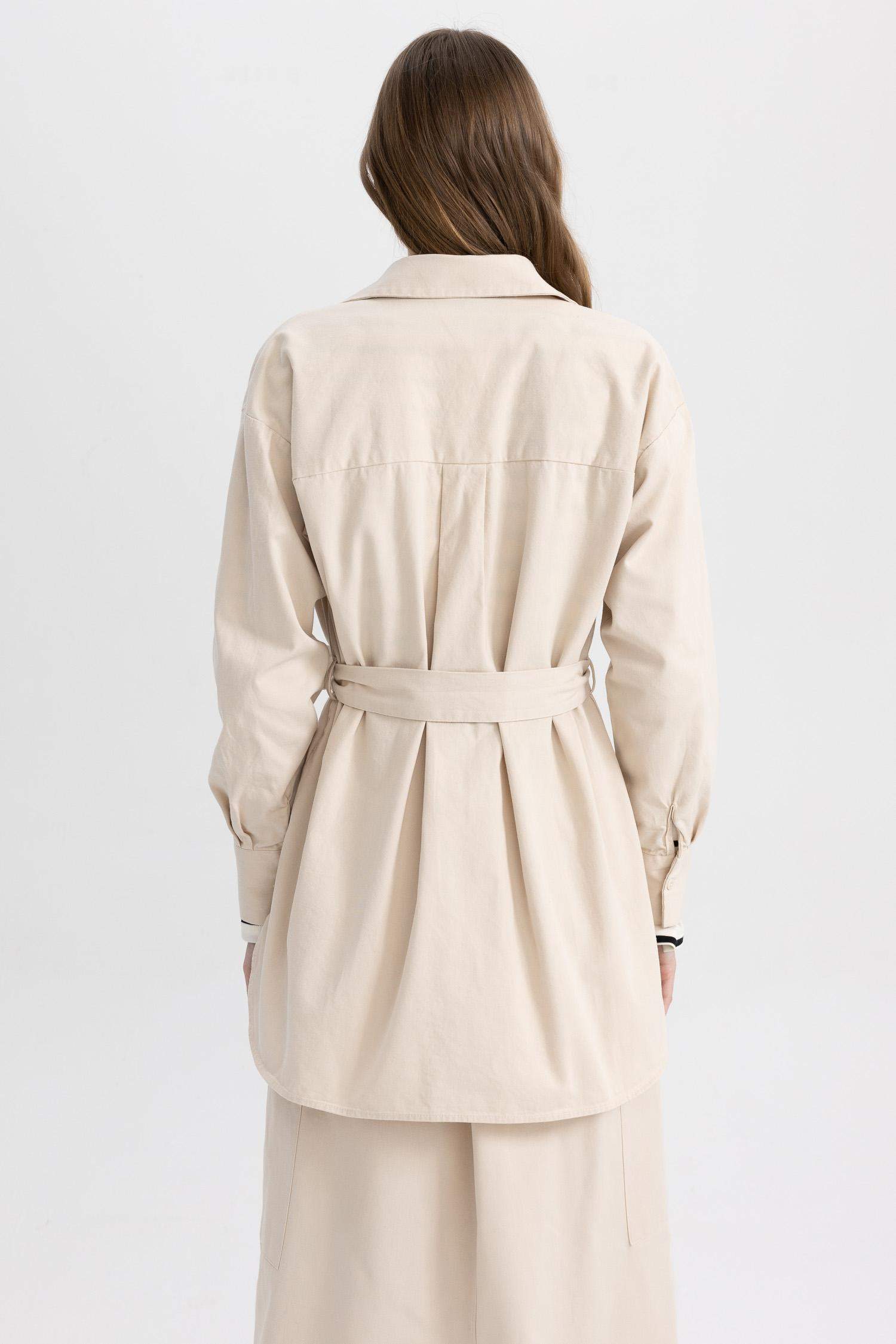 Relax Fit Basic белбеуі бар габардин көйлек 100% мақта туникасы