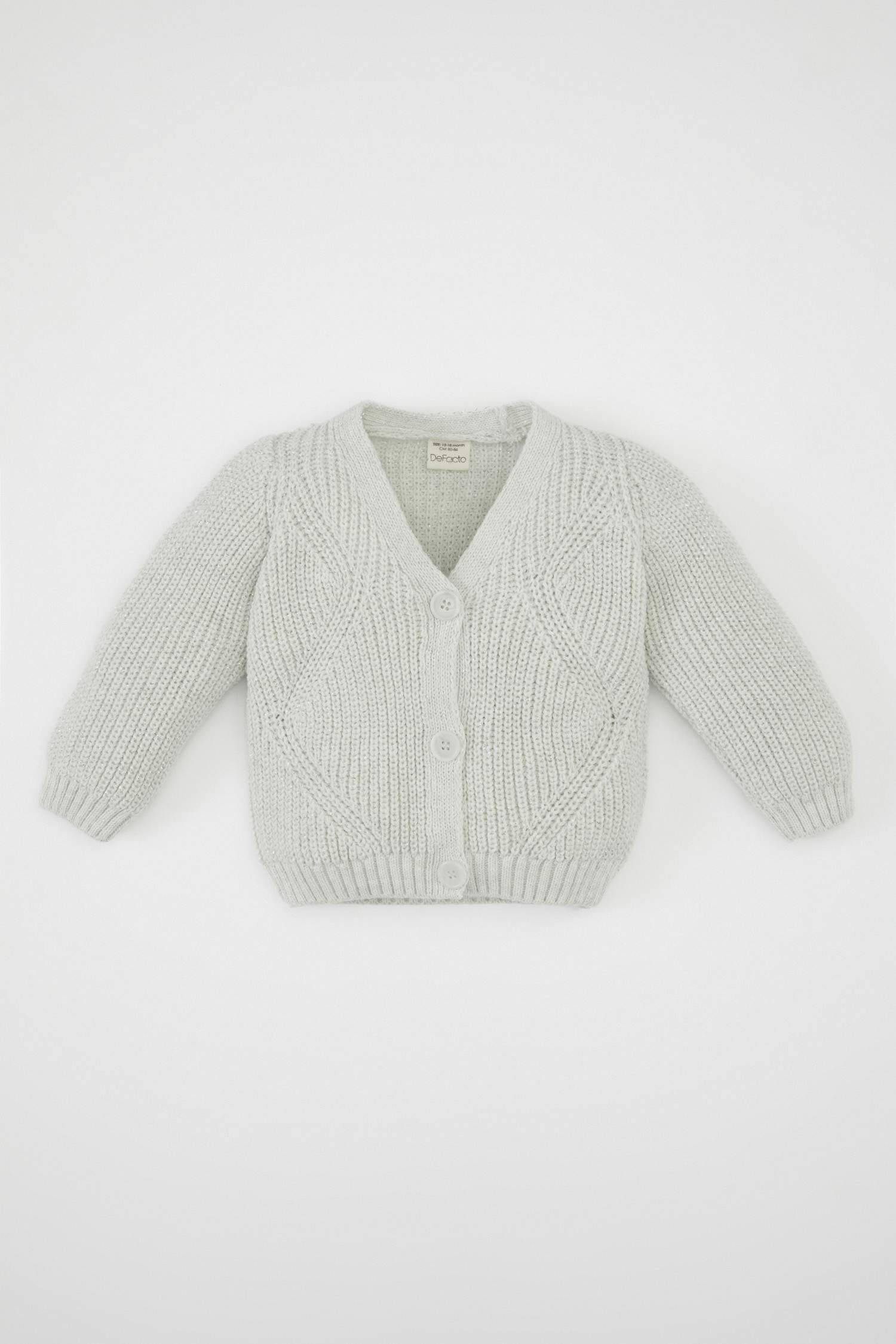 Kız Bebek V Yaka Simli Düğmeli Triko Hırka