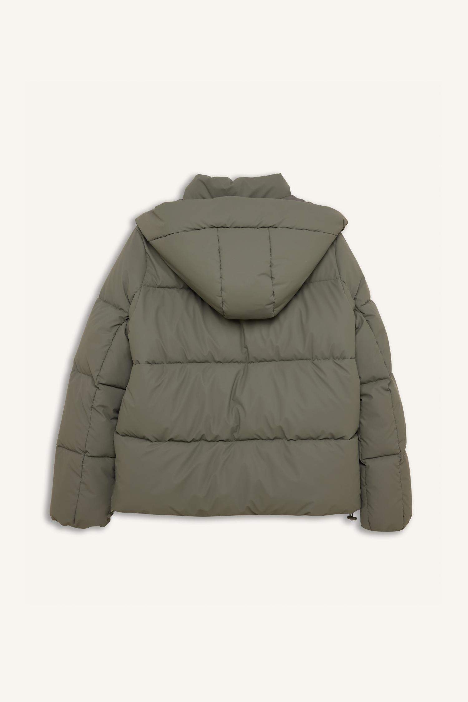 Su Geçirmez Puffer Şişme Mont Oversize Geniş Kalıp Kapüşonlu Fermuarlı Çıtçıtlı