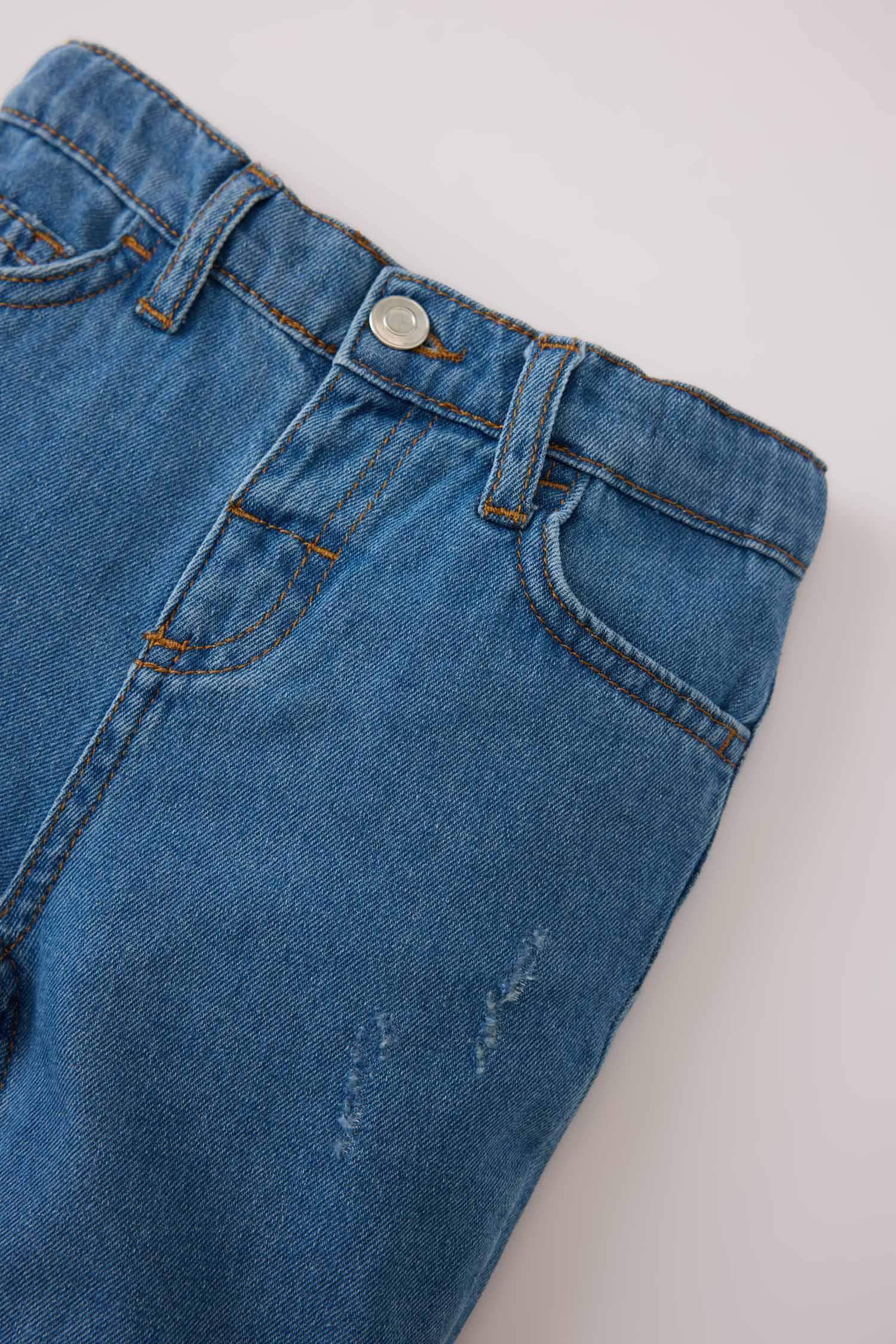 Erkek Bebek Beli Lastikli Düz Paça Jean Pantolon