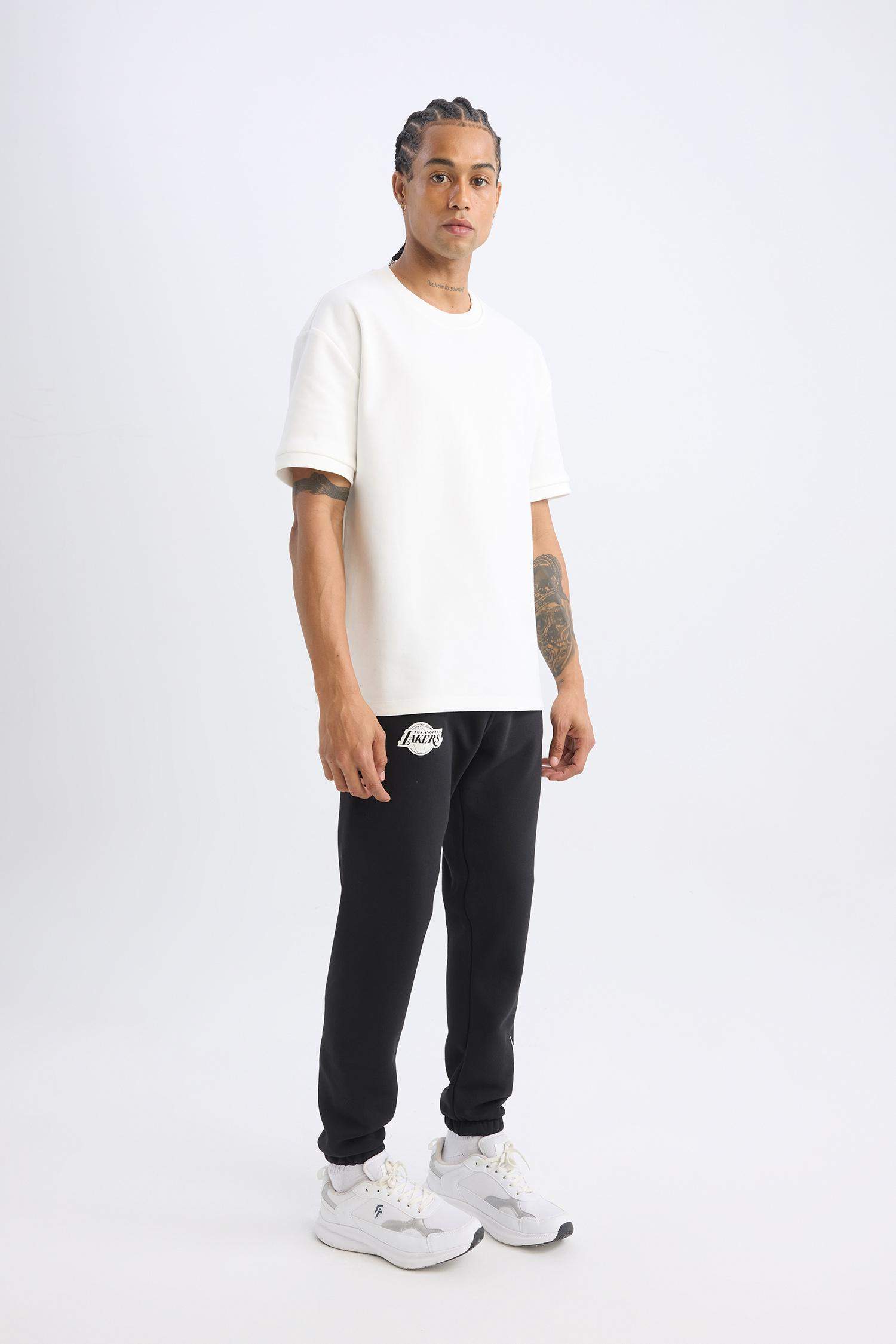 DeFactoFit Kalın Jogger Eşofman Altı NBA Los Angeles Lakers Cepli Beli Bağcıklı Lastikli Paça