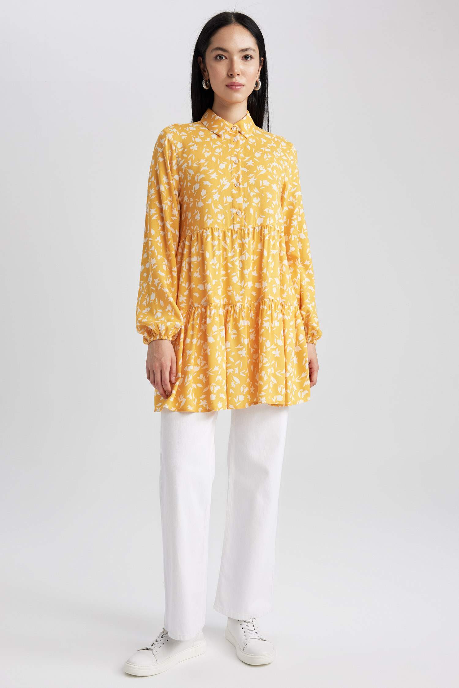 Patterned Long Sleeve Shirt Tunic