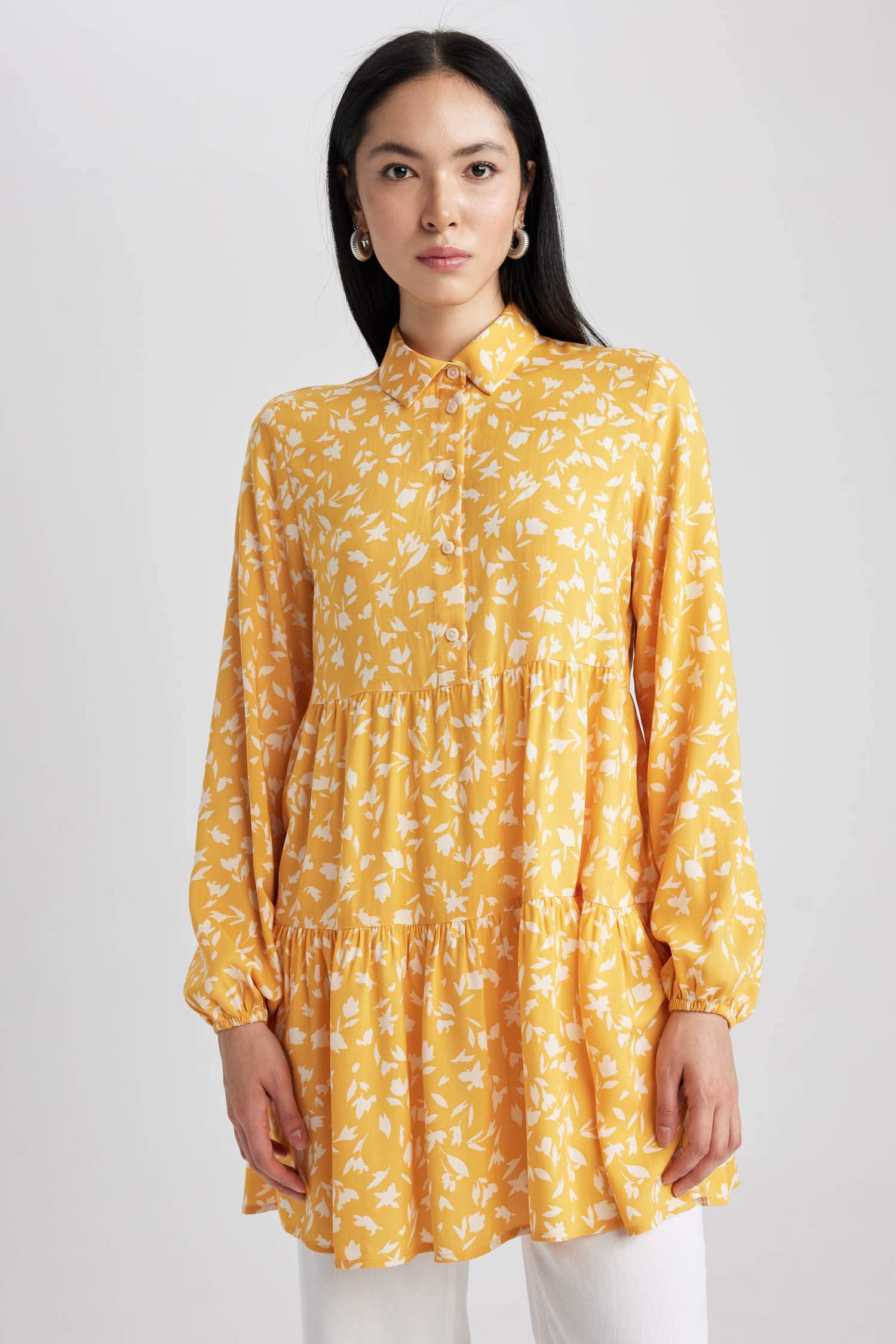 Patterned Long Sleeve Shirt Tunic