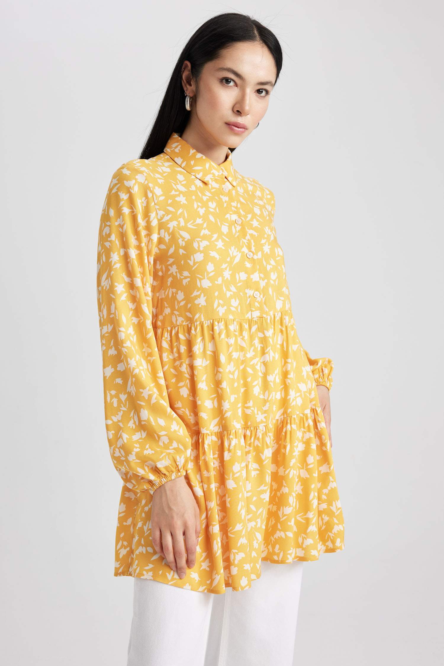 Patterned Long Sleeve Shirt Tunic